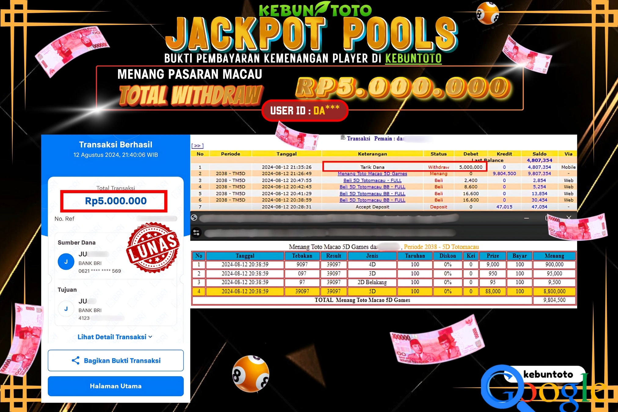 KEBUNTOTO JACKPOT TOGEL PASARAN MACAU Rp.5.000.000,- LUNAS