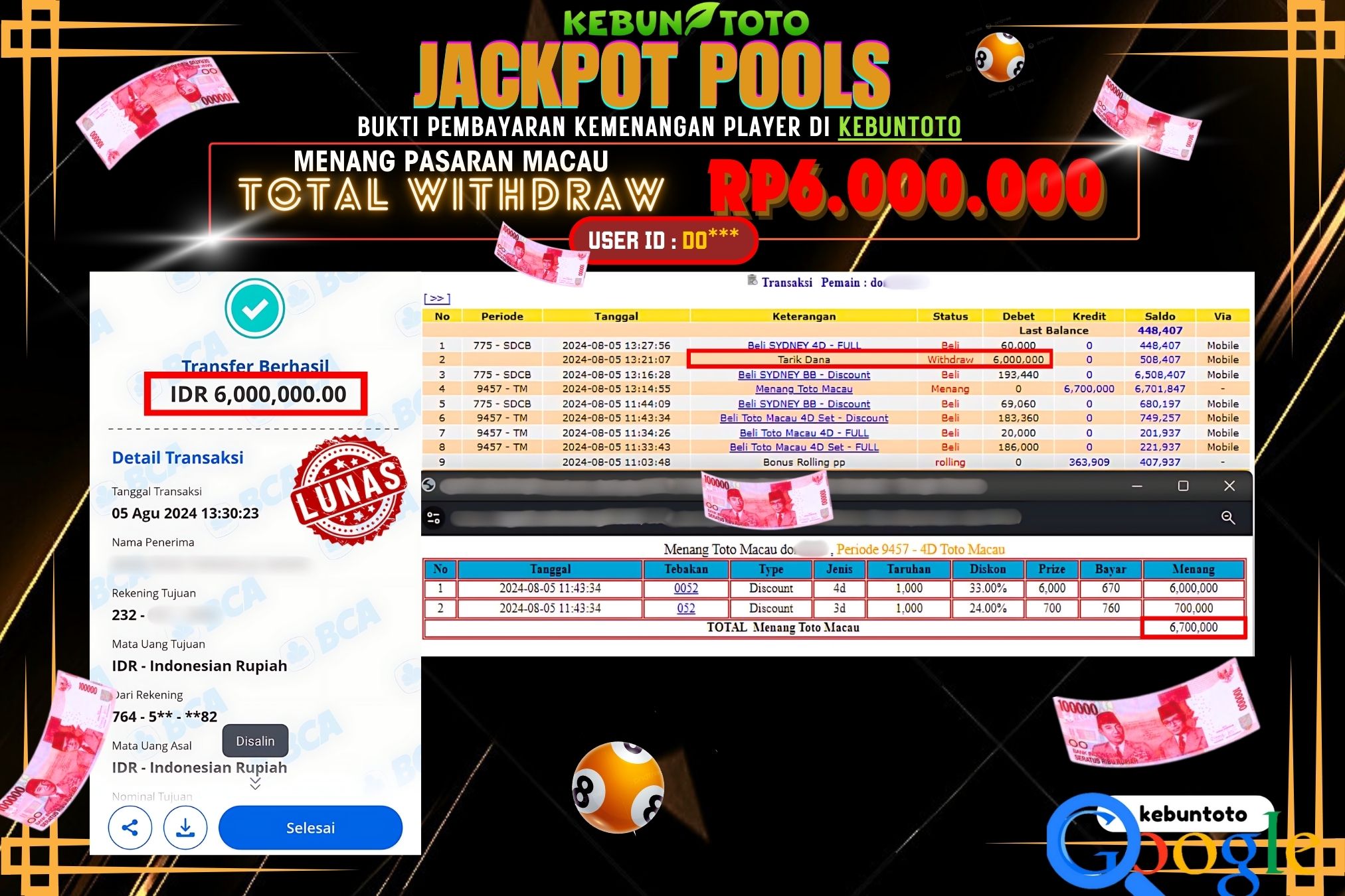 KEBUNTOTO JACKPOT TOGEL PASARAN MACAU Rp.6.000.000,- LUNAS