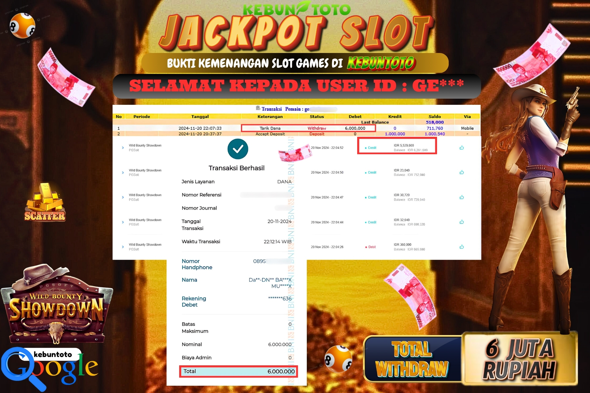KEBUNTOTO JACKPOT SLOT WILD BOUNTY SHOWDOWN Rp.6.000.000,- LUNAS