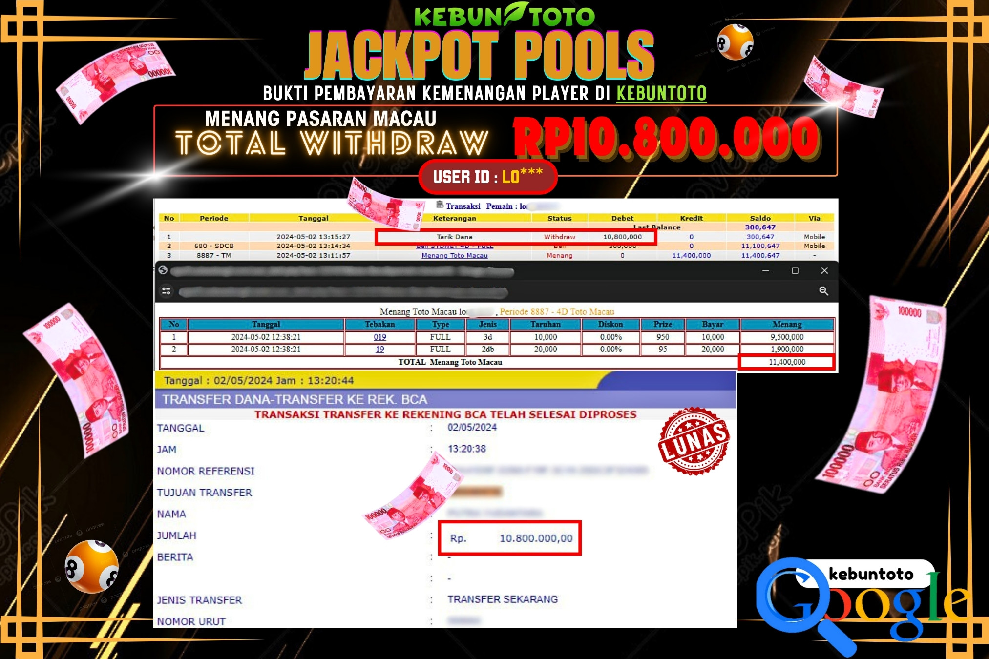 KEBUNTOTO JACKPOT TOGEL PASARAN MACAU Rp.10.800.000,- LUNAS