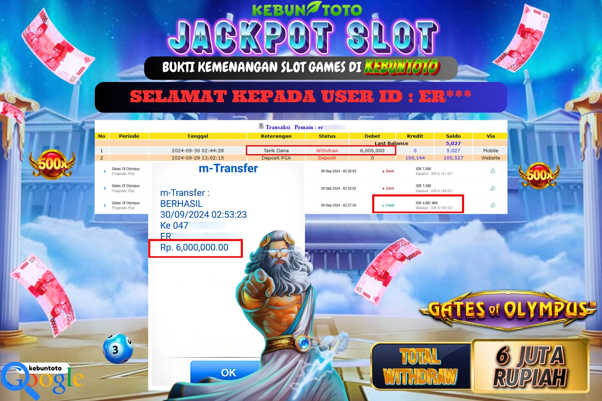 KEBUNTOTO JACKPOT SLOT GATES OF OLYMPUS Rp.6.000.000,- LUNAS