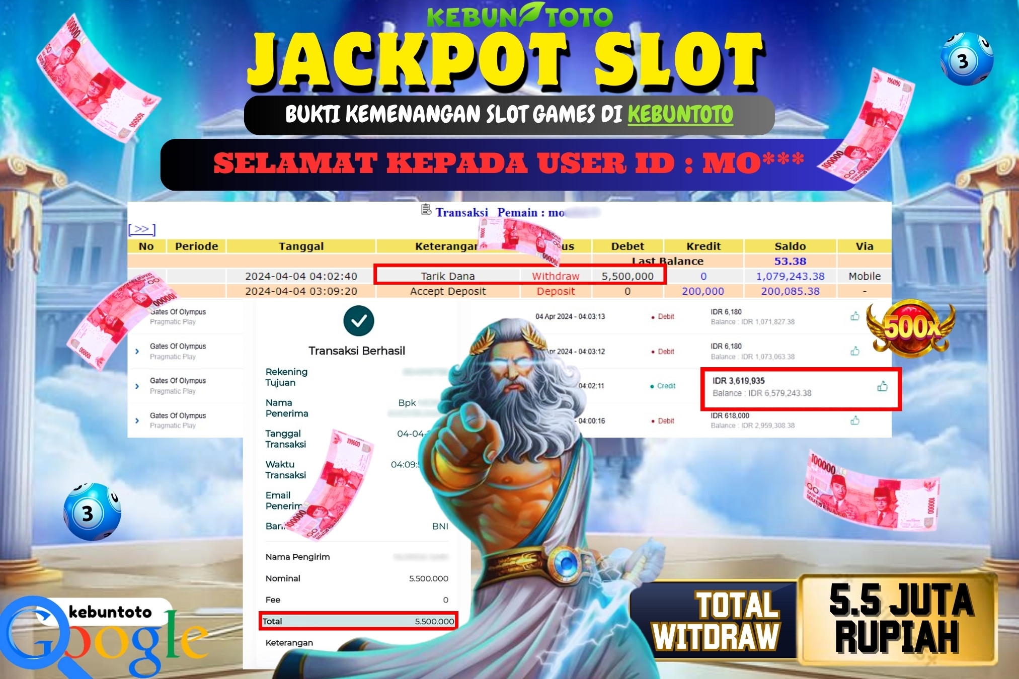KEBUNTOTO JACKPOT SLOT GATES OF OLYMPUS Rp.5.500.000,- LUNAS