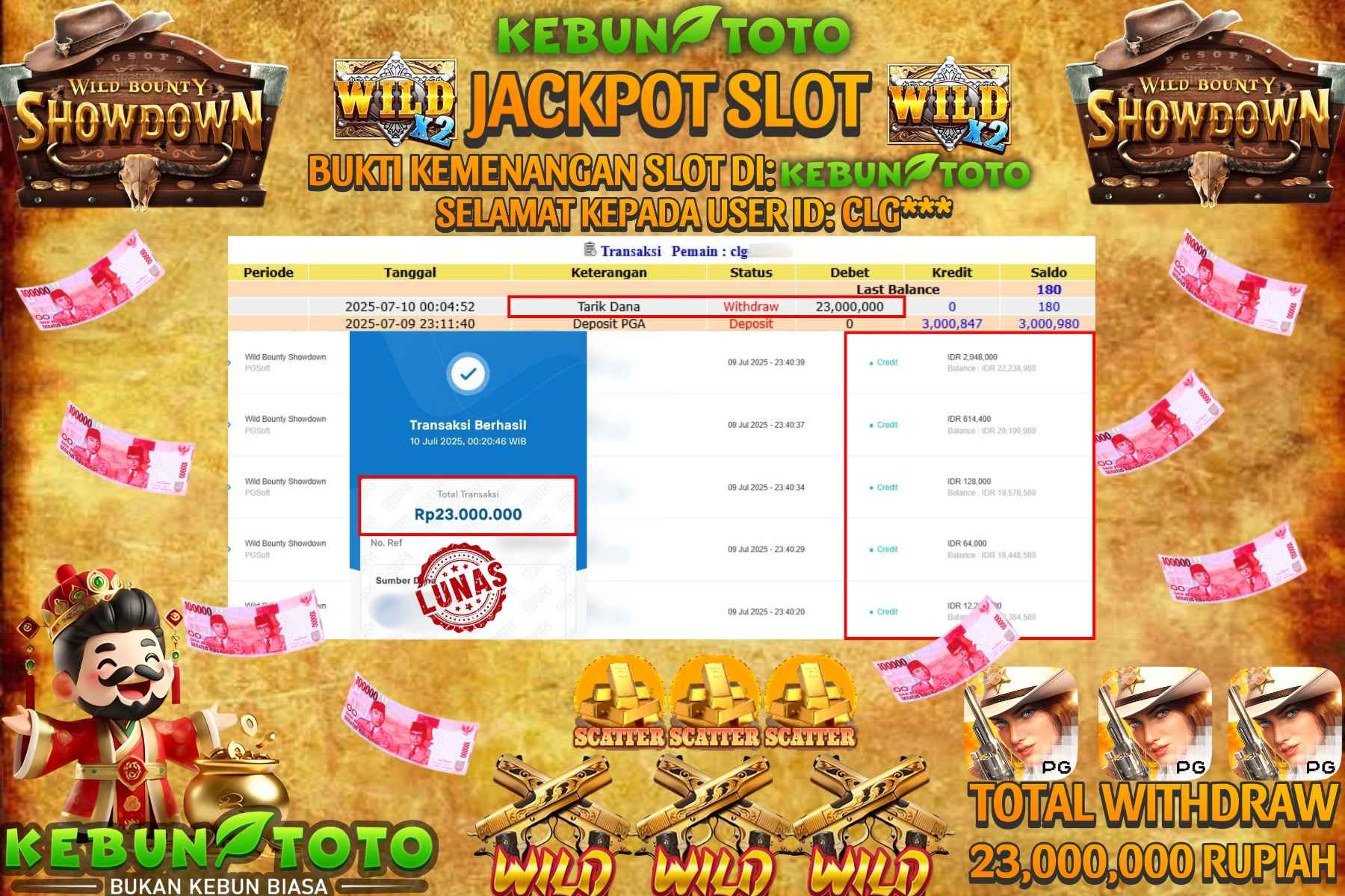 Bukti Kemenangan Rp 23.000.000 SLOT WILD BOUNTY SHOWDOWN di KEBUNTOTO!