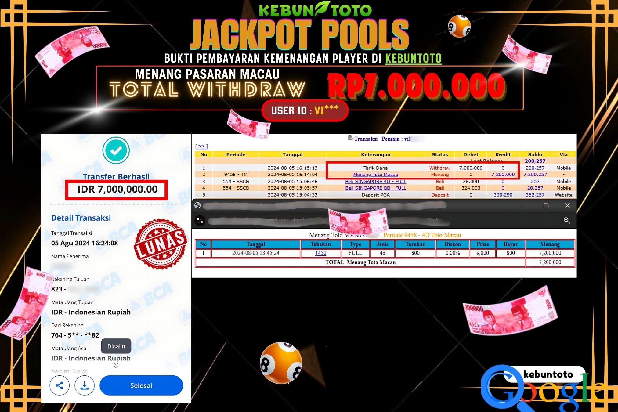 KEBUNTOTO JACKPOT TOGEL PASARAN MACAU Rp.7.000.000,- LUNAS