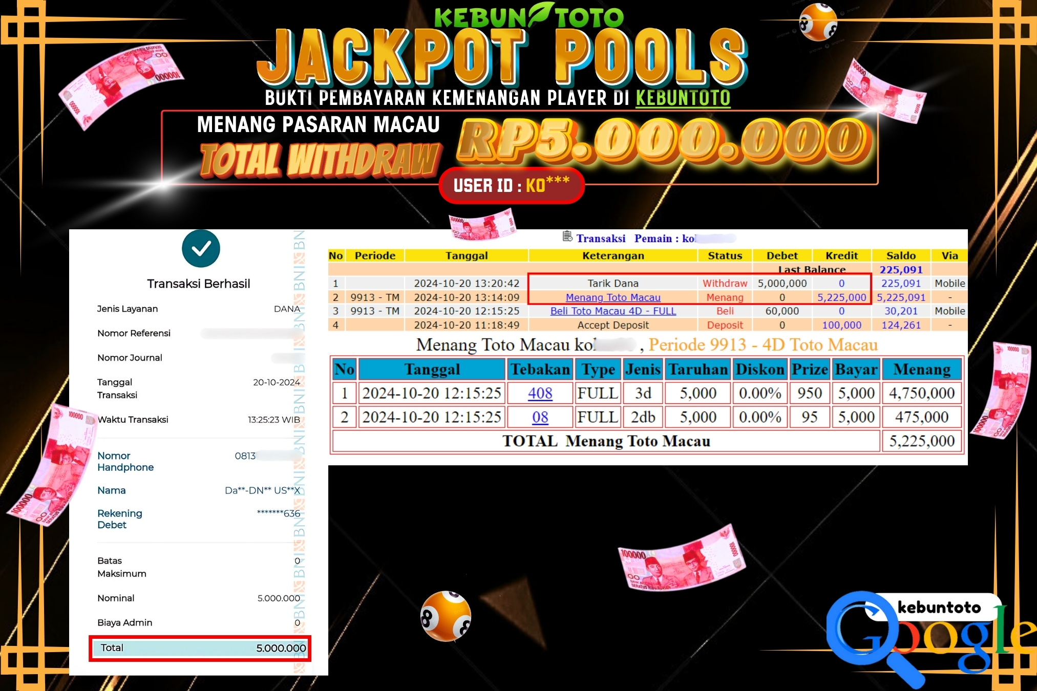 KEBUNTOTO JACKPOT TOGEL PASARAN MACAU Rp.5.000.000,- LUNAS