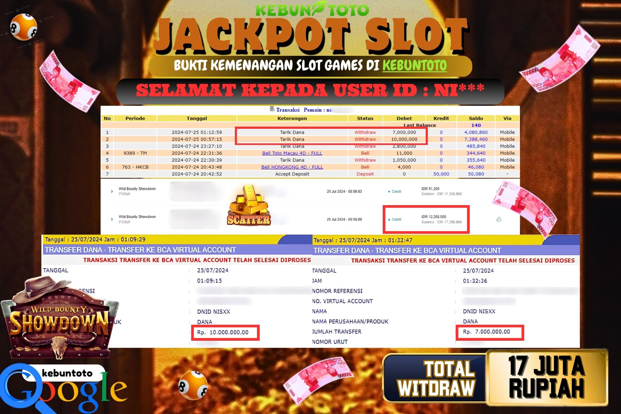 KEBUNTOTO JACKPOT SLOT WILD BOUNTY SHOWDOWN Rp.17.000.000,- LUNAS