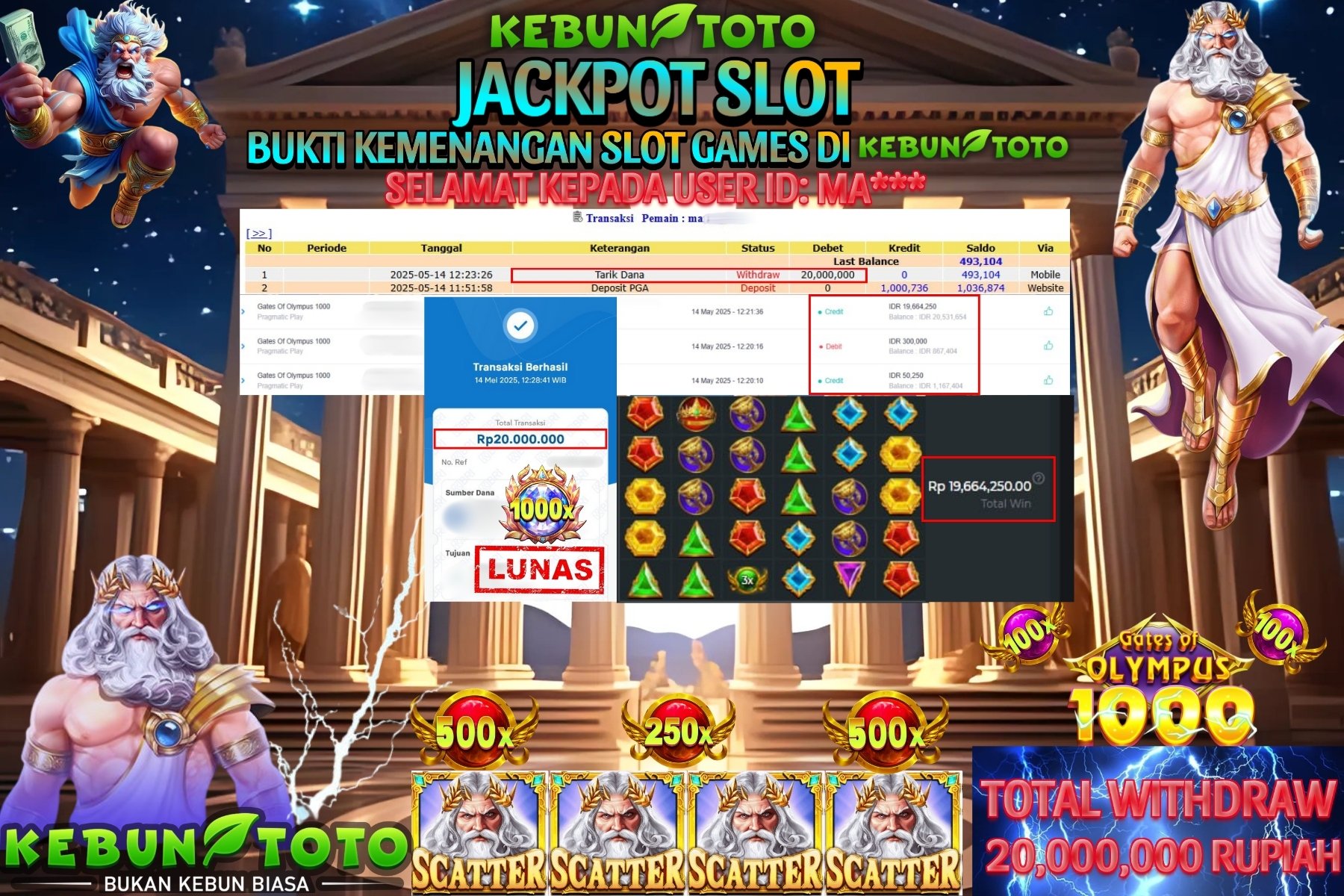 KEBUNTOTO JACKPOT SLOT GATES OF OLYMPUS 1000 Rp 20.000.000 ,- LUNAS