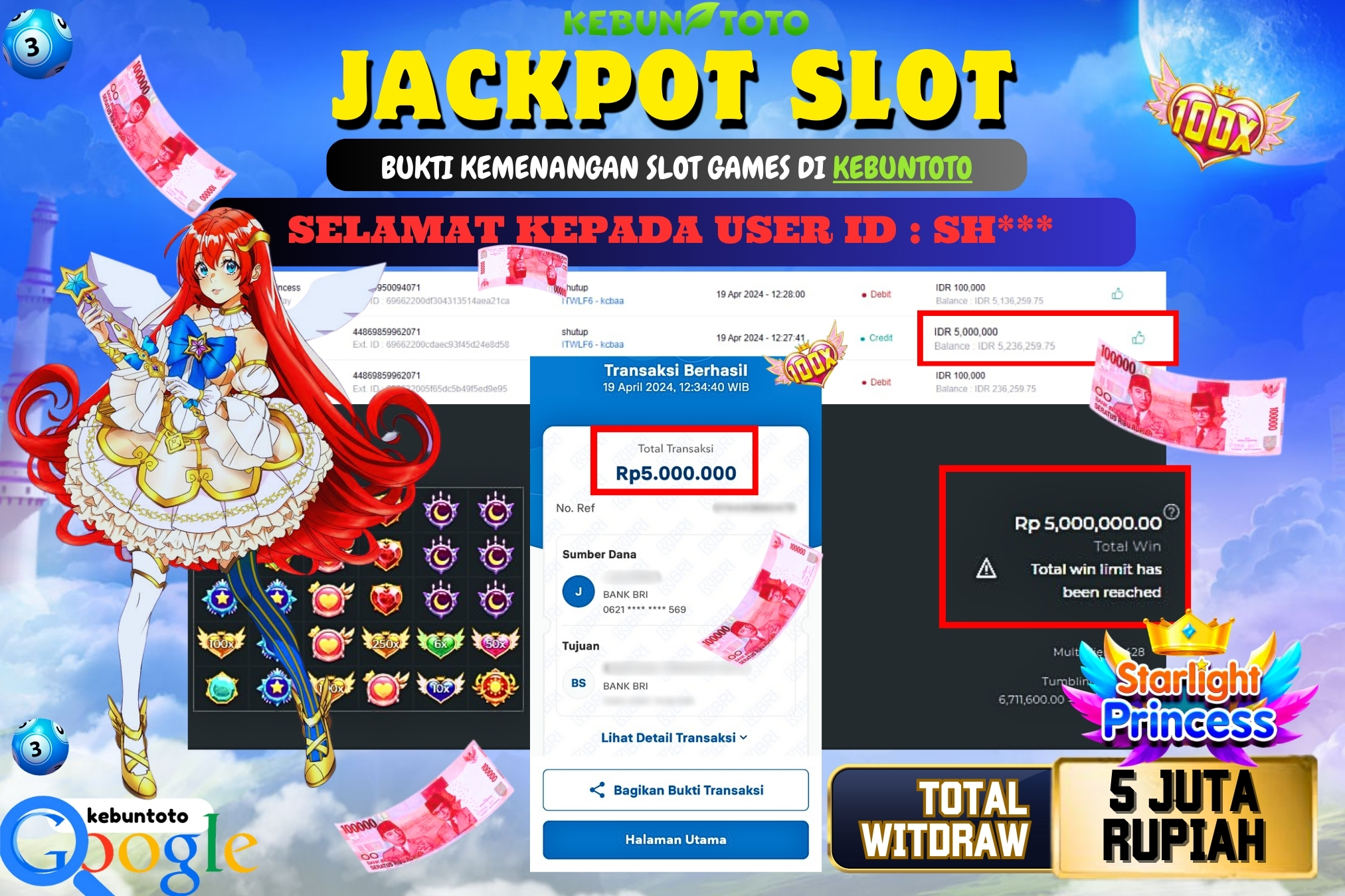 KEBUNTOTO JACKPOT SLOT STARLIGHT PRINCESS Rp.5.000.000,- LUNAS