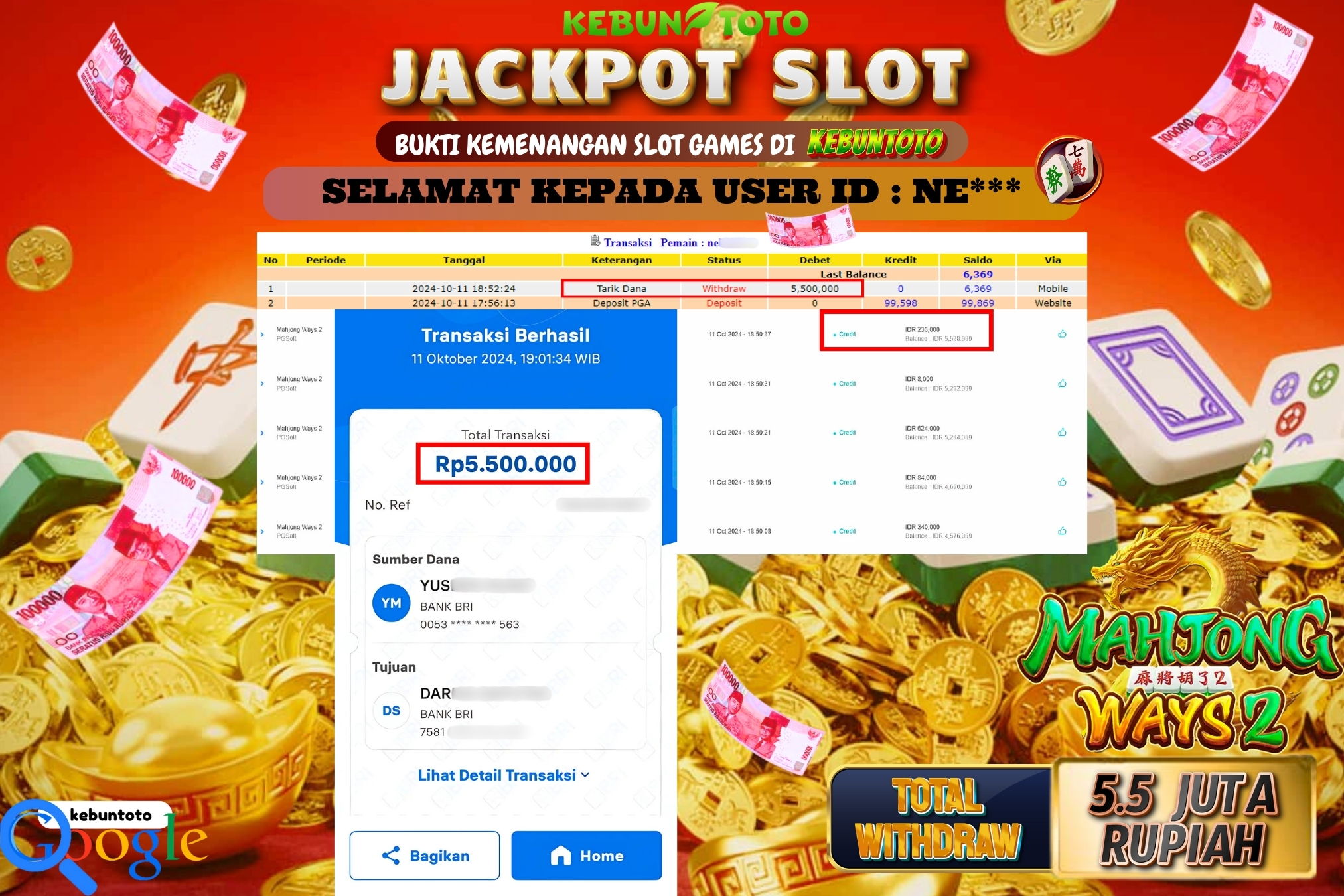 KEBUNTOTO JACKPOT SLOT MAHJONG WAYS 2 Rp.5.500.000,- LUNAS