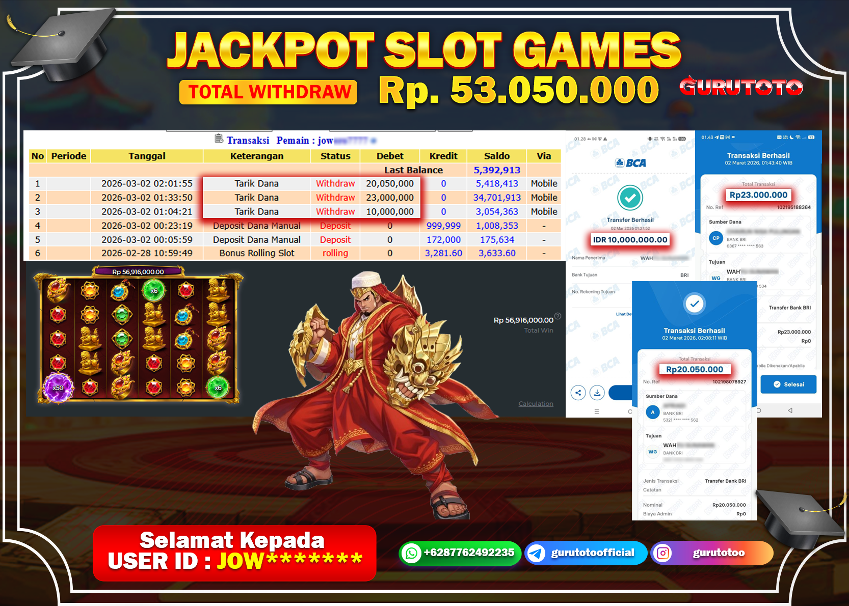 Bukti Kemenangan Rp 53.050.000 GATES OF GATOT KACA di GURUTOTO !