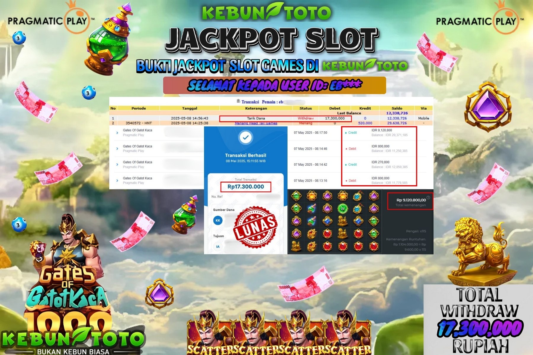 KEBUNTOTO JACKPOT SLOT GATES OF GATOT KACA Rp 17.300.000 ,- LUNAS