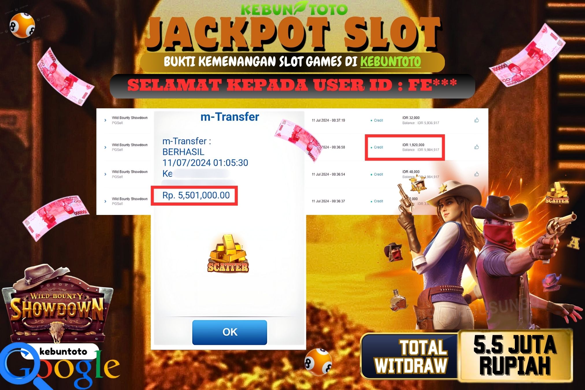 KEBUNTOTO JACKPOT SLOT WILD BOUNTY SHOWDOWN Rp.5.501.000,- LUNAS