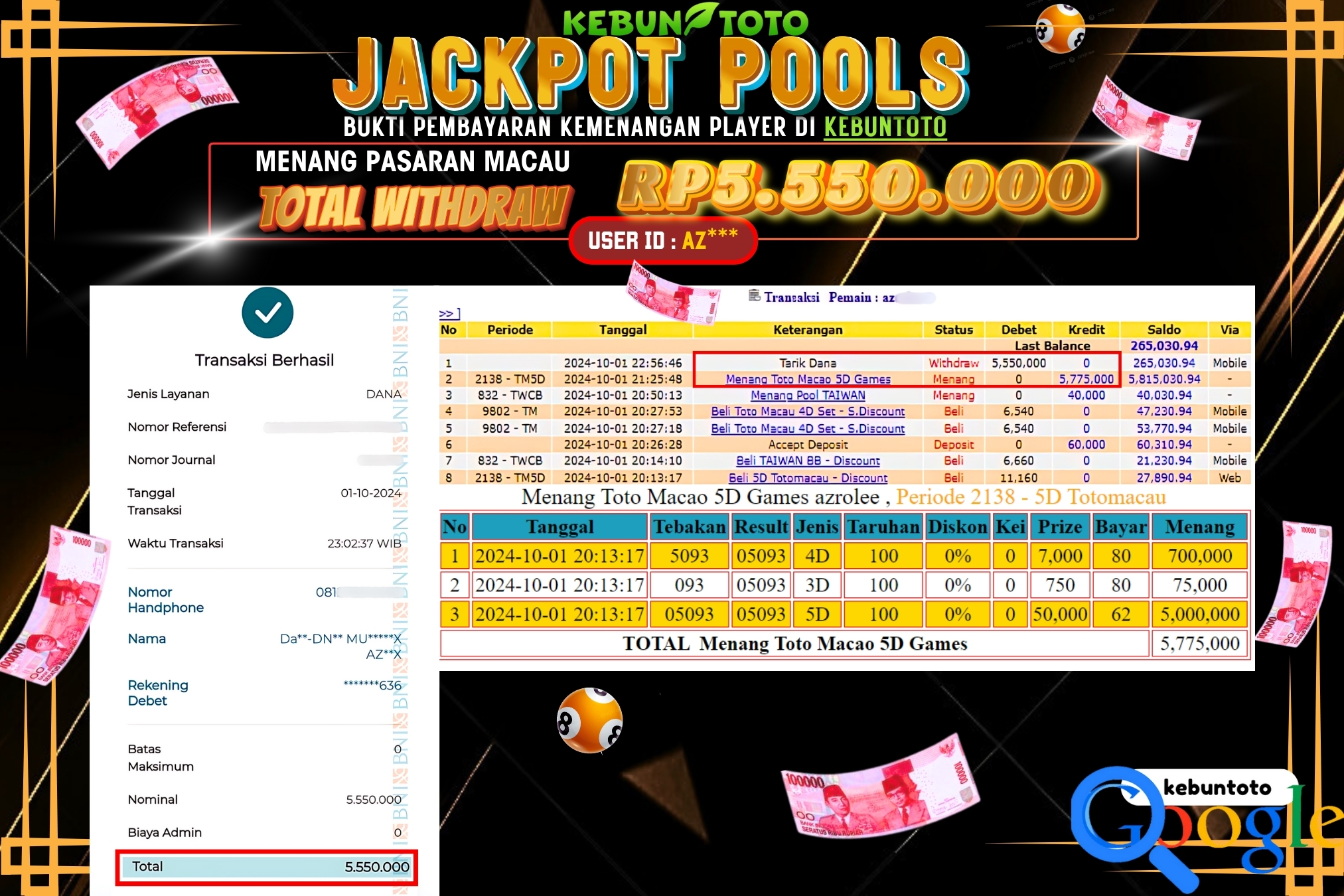 KEBUNTOTO JACKPOT TOGEL PASARAN MACAU Rp.5.550.000,- LUNAS