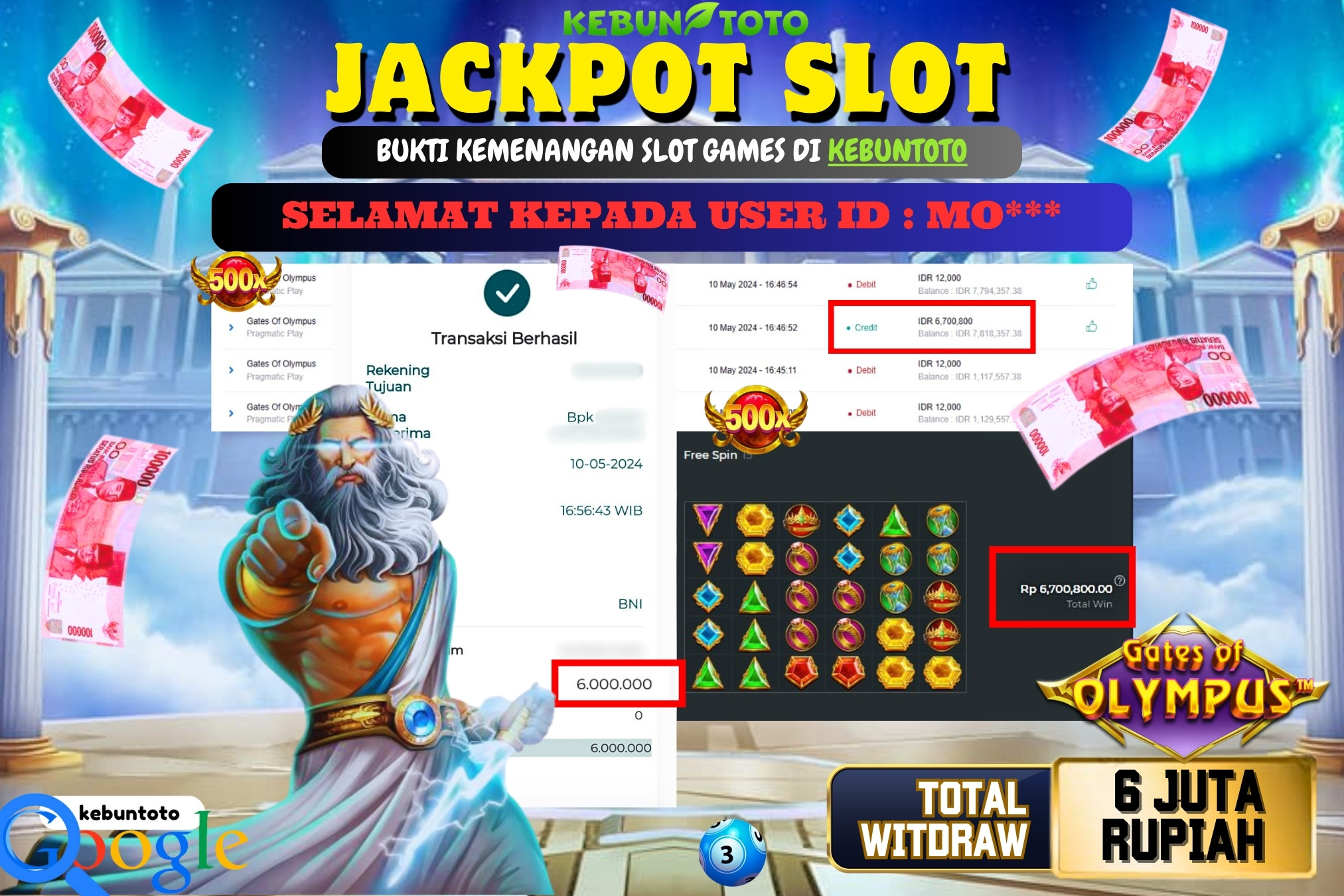 KEBUNTOTO JACKPOT SLOT GATES OF OLYMPUS Rp.6.000.000,- LUNAS