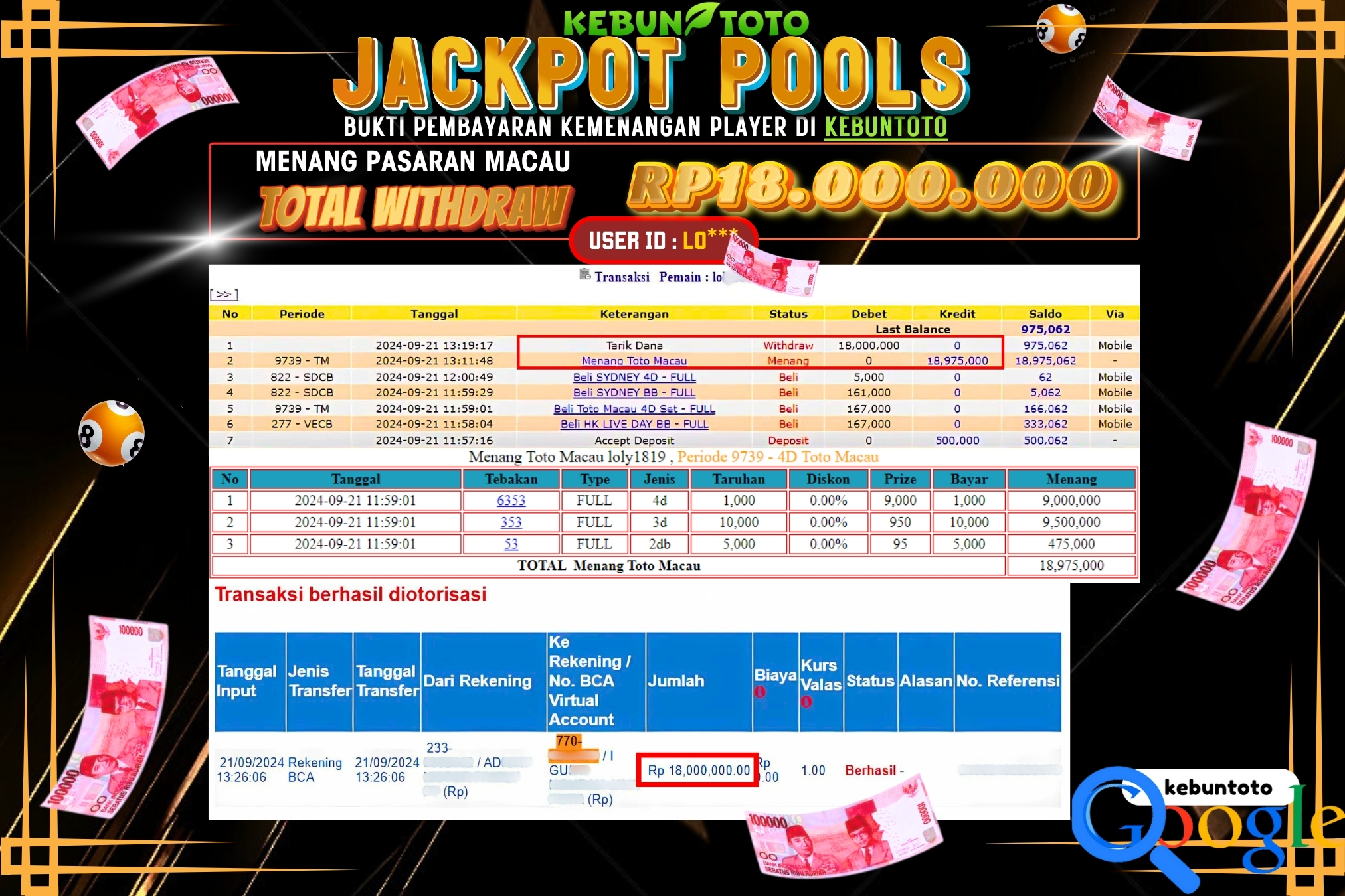 KEBUNTOTO JACKPOT TOGEL PASARAN MACAU Rp.18.000.000,- LUNAS