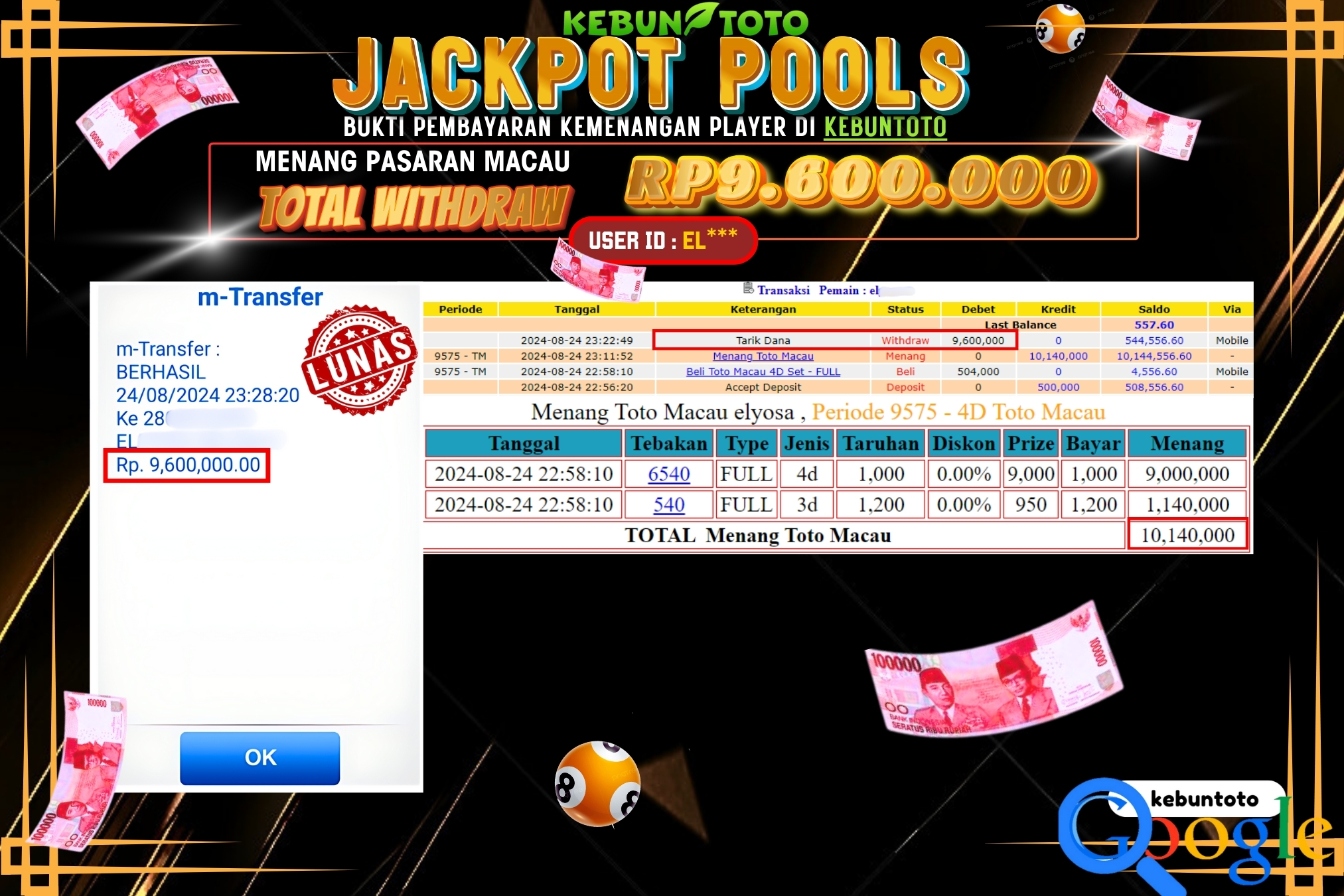 KEBUNTOTO JACKPOT TOGEL PASARAN MACAU Rp.9.600.000,- LUNAS