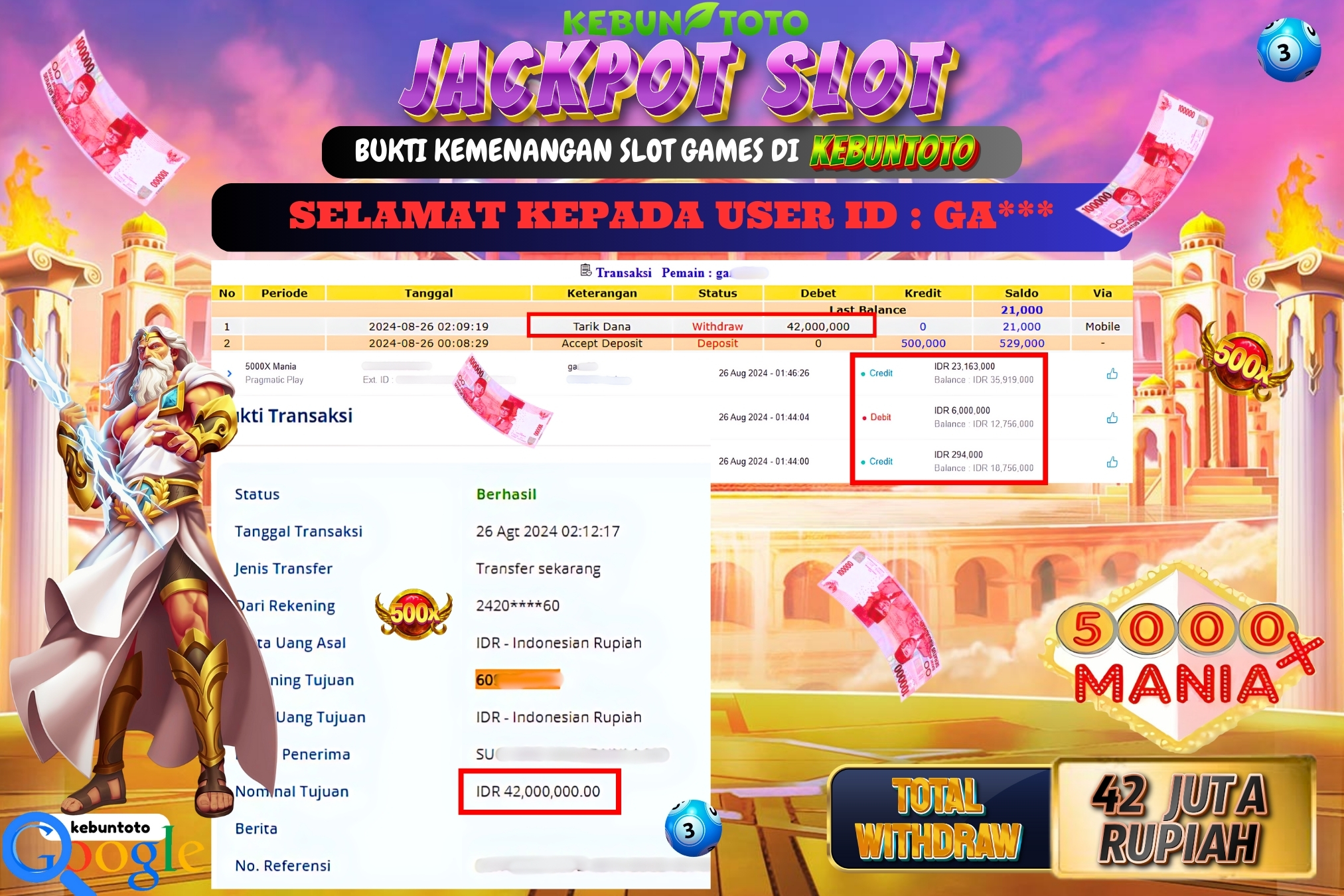 KEBUNTOTO JACKPOT SLOT 5000x MANIA Rp.42.000.000,- LUNAS