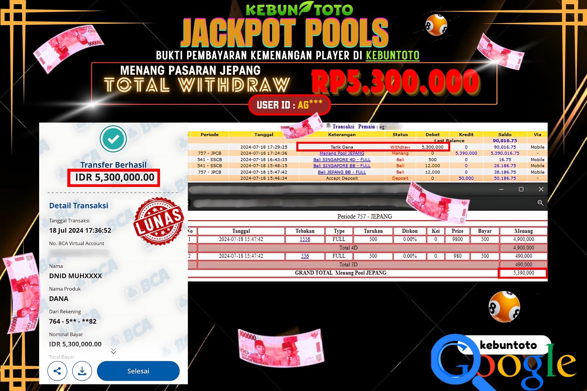 KEBUNTOTO JACKPOT TOGEL PASARAN JEPANG Rp.5.300.000,- LUNAS
