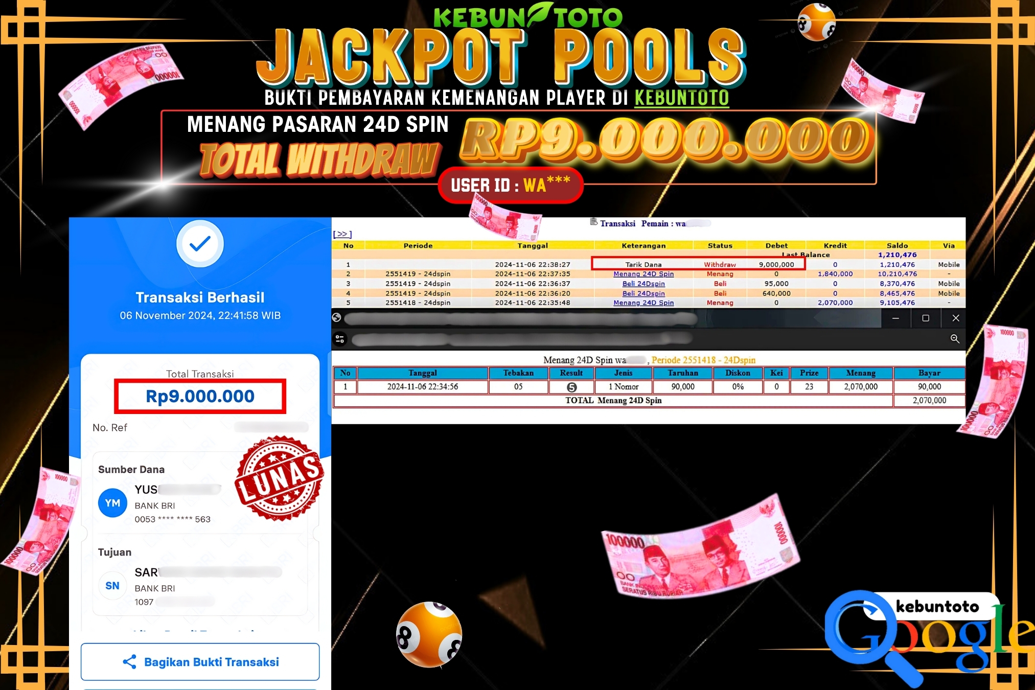 KEBUNTOTO JACKPOT TOGEL PASARAN 24D SPIN Rp.9.000.000,- LUNAS