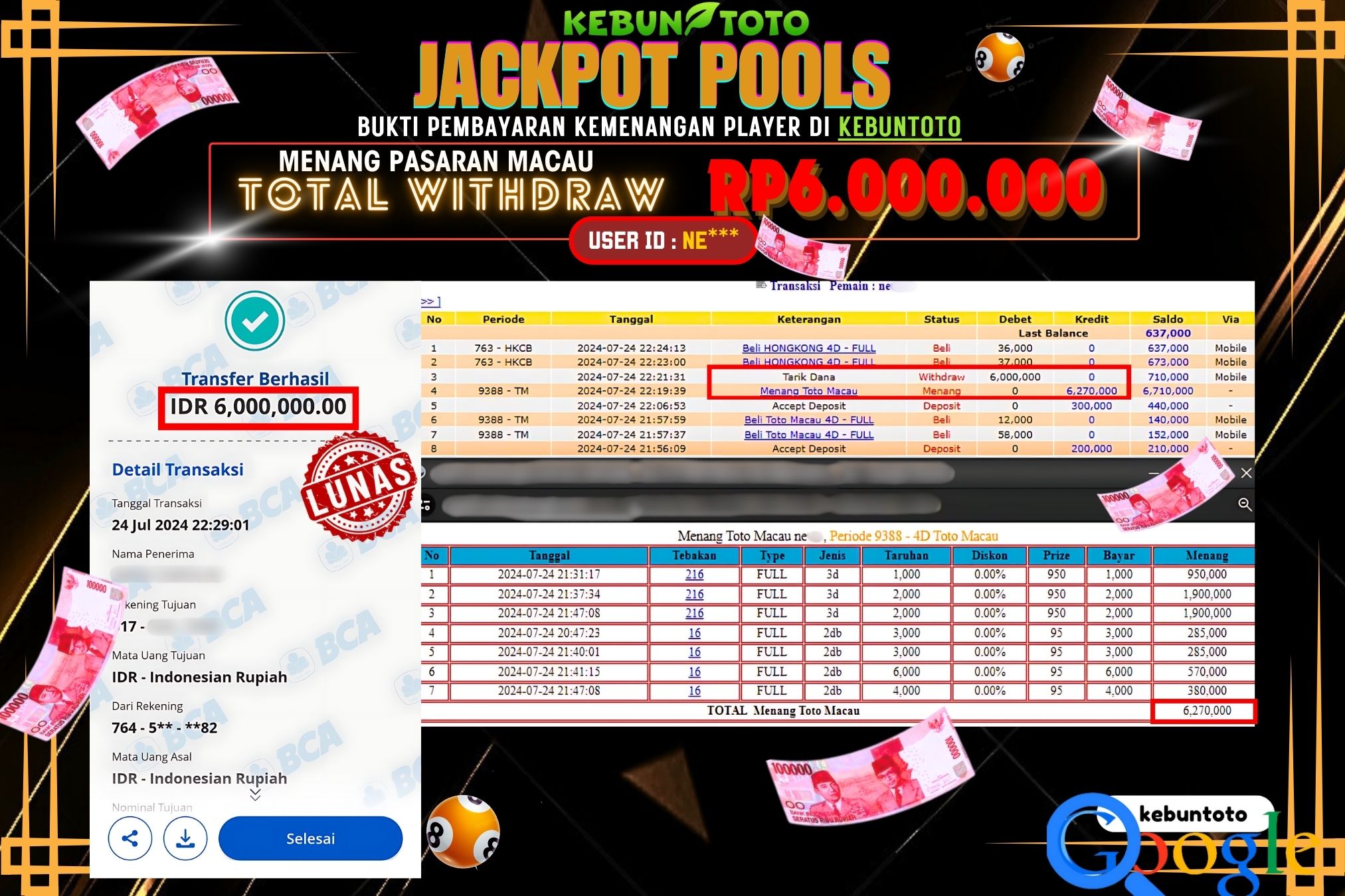 KEBUNTOTO JACKPOT TOGEL PASARAN MACAU Rp.6.000.000,- LUNAS