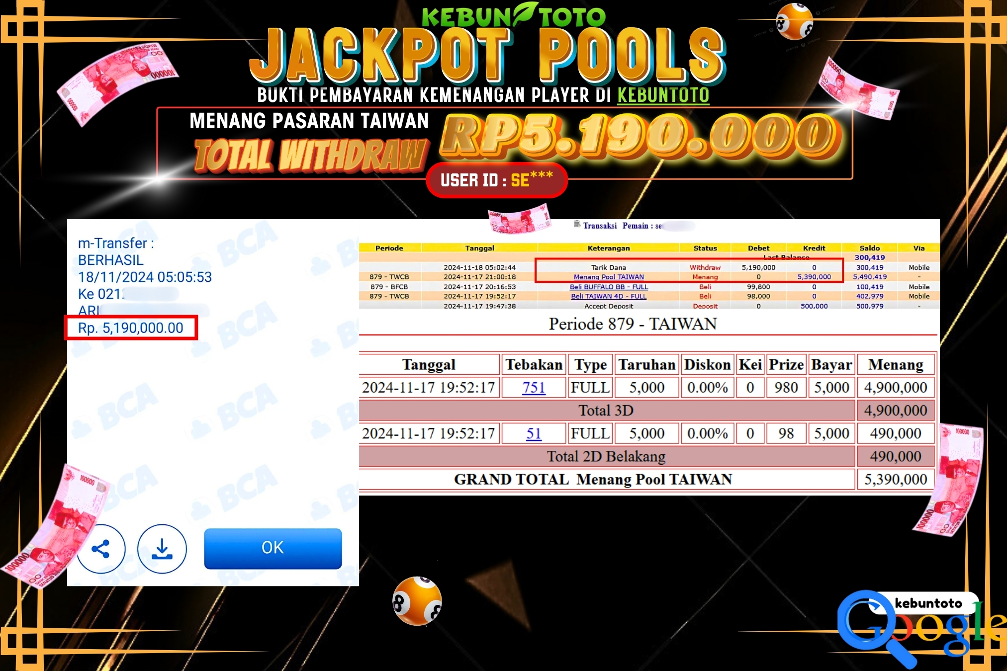 KEBUNTOTO JACKPOT TOGEL PASARAN TAIWAN Rp.5.190.000,- LUNAS
