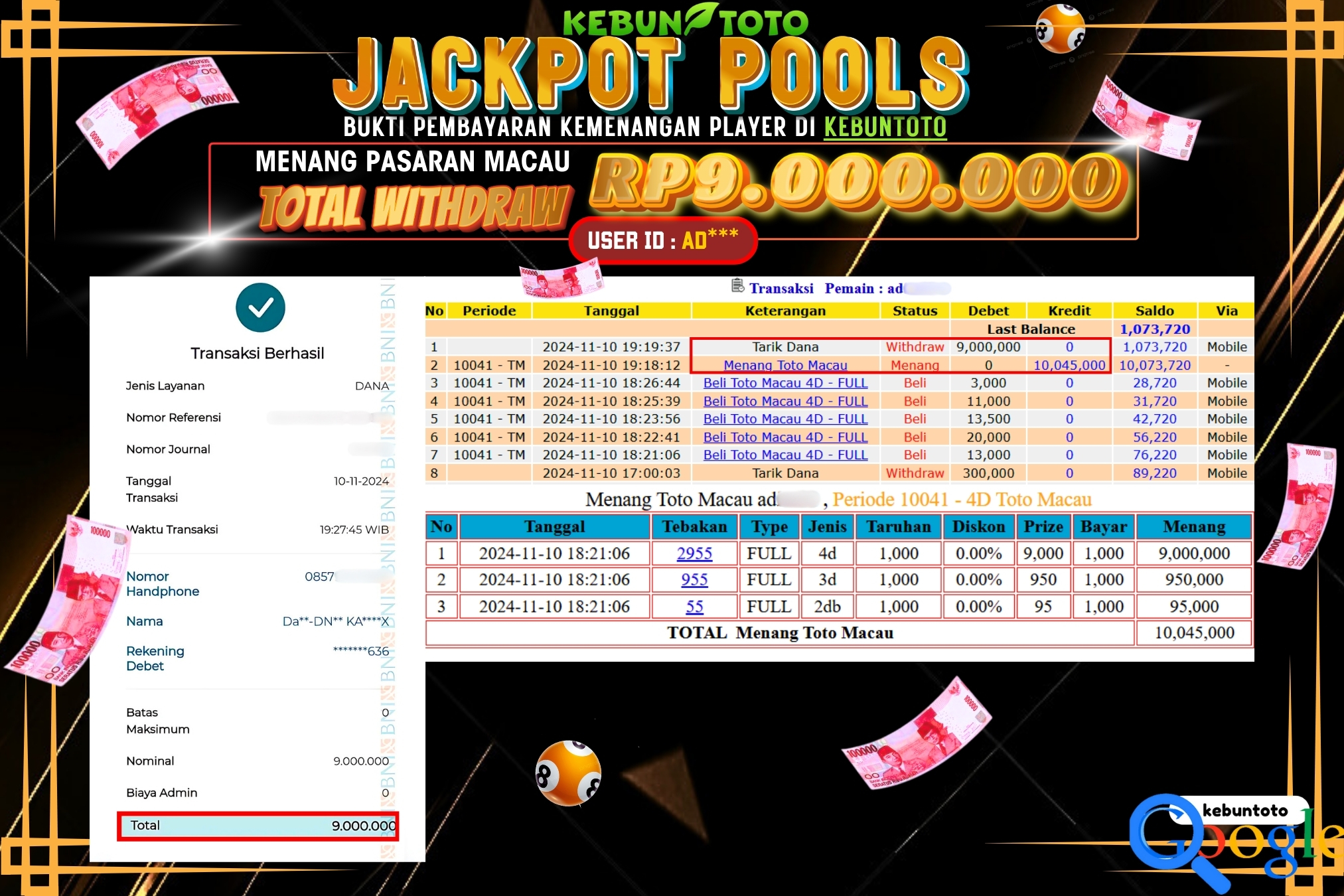 KEBUNTOTO JACKPOT TOGEL PASARAN MACAU Rp.9.000.000,- LUNAS