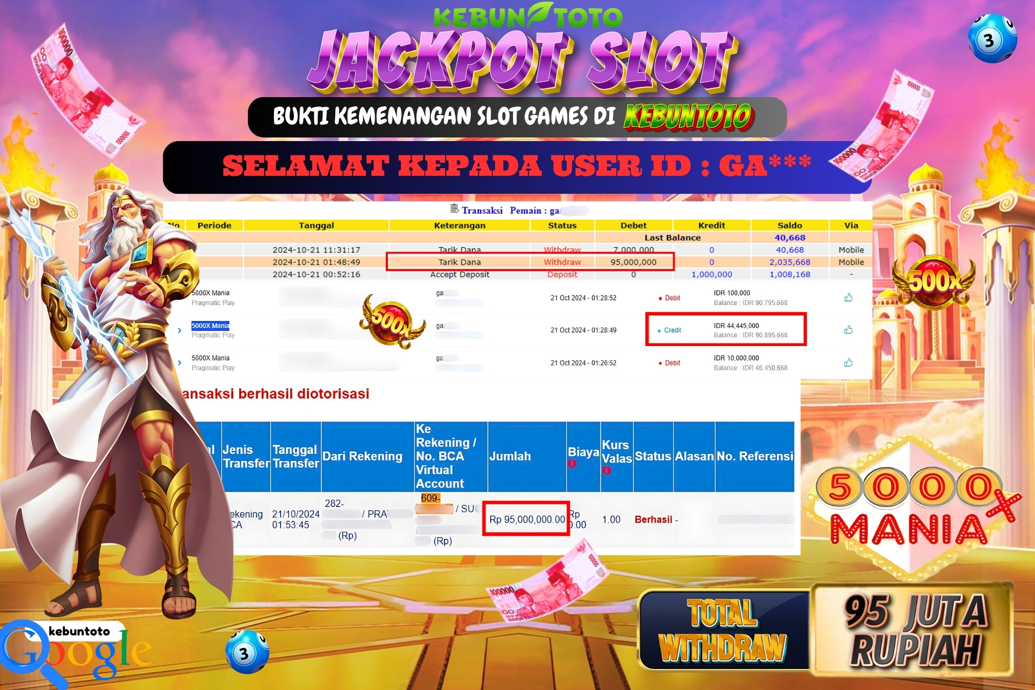 KEBUNTOTO JACKPOT SLOT WILD BOUNTY SHOWDOWN Rp.95.000.000,- LUNAS