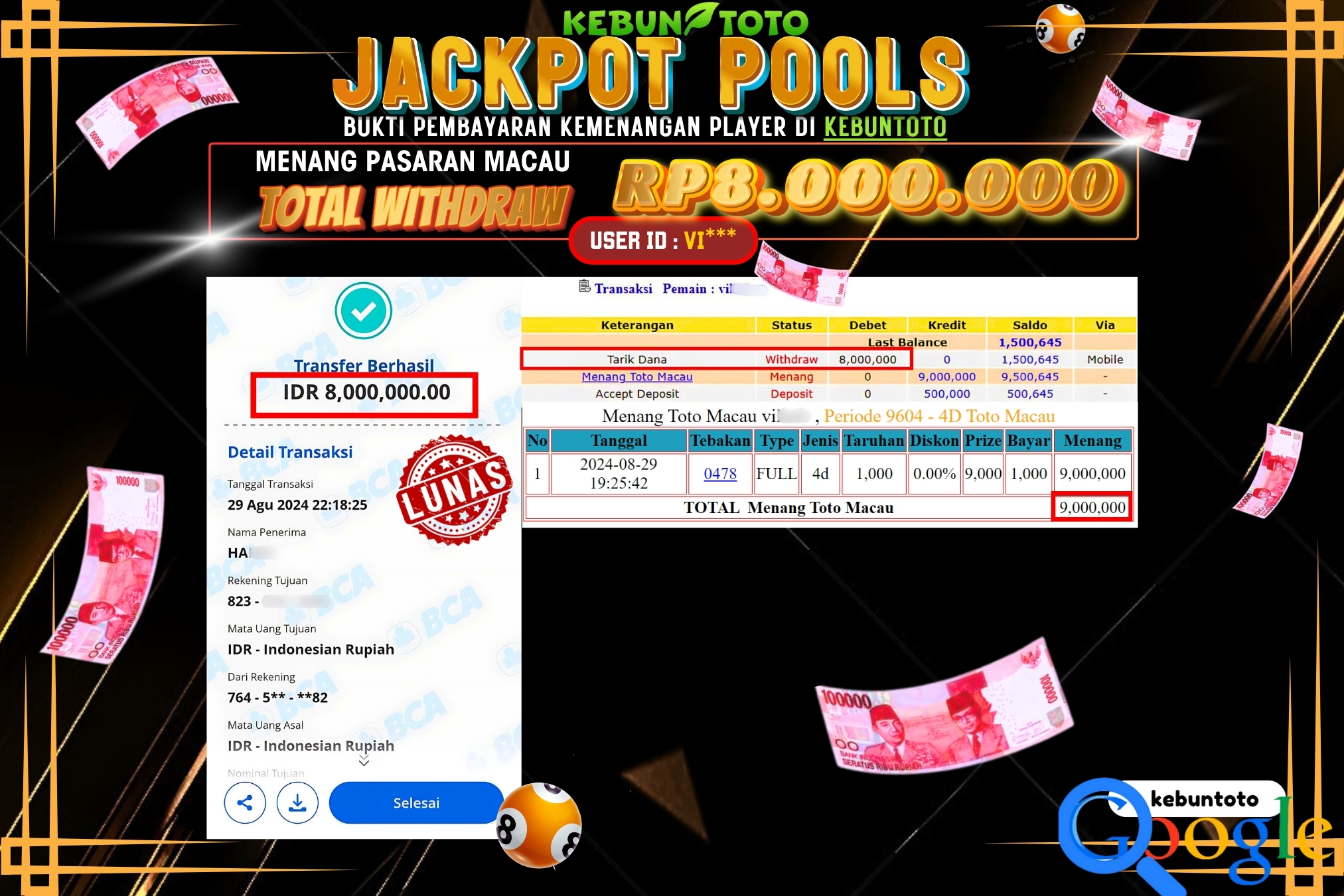 KEBUNTOTO JACKPOT TOGEL PASARAN MACAU Rp.8.000.000,- LUNAS