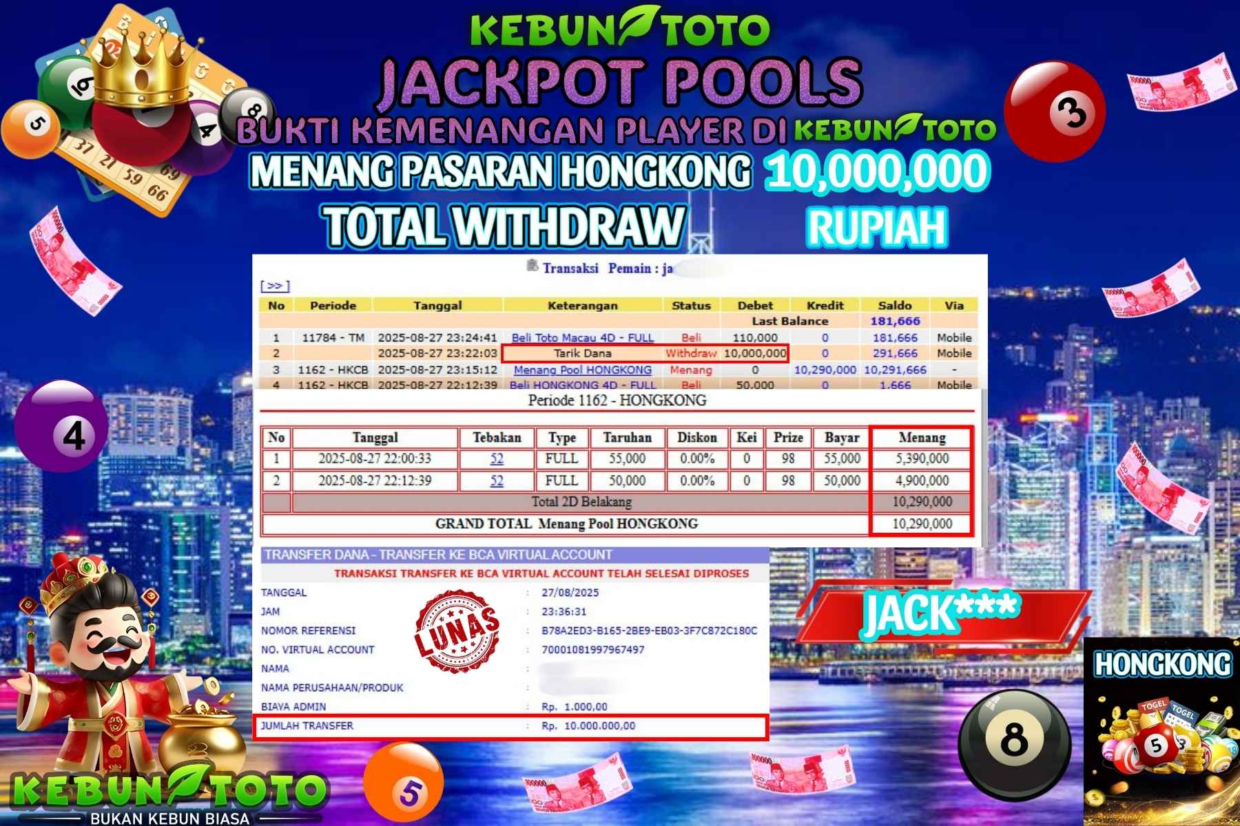 Bukti Kemenangan Rp 10.00.000 TOGEL HONGKONG di KEBUNTOTO!