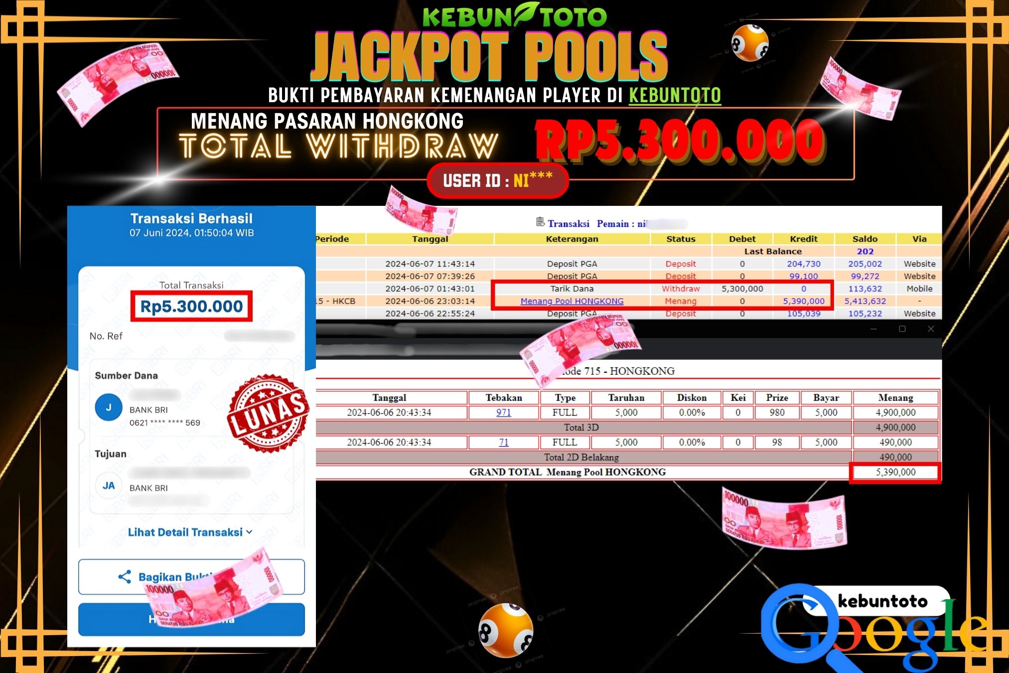 KEBUNTOTO JACKPOT TOGEL PASARAN HONGKONG Rp.5.300.000,- LUNAS