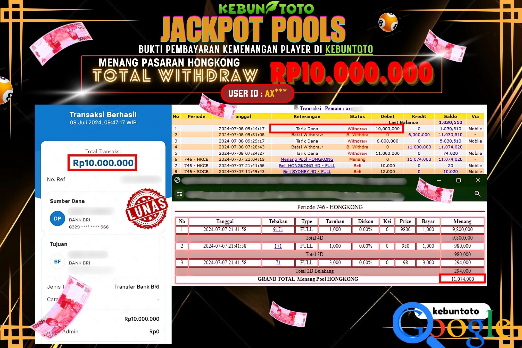 KEBUNTOTO JACKPOT TOGEL PASARAN HONGKONG Rp.10.000.000,- LUNAS