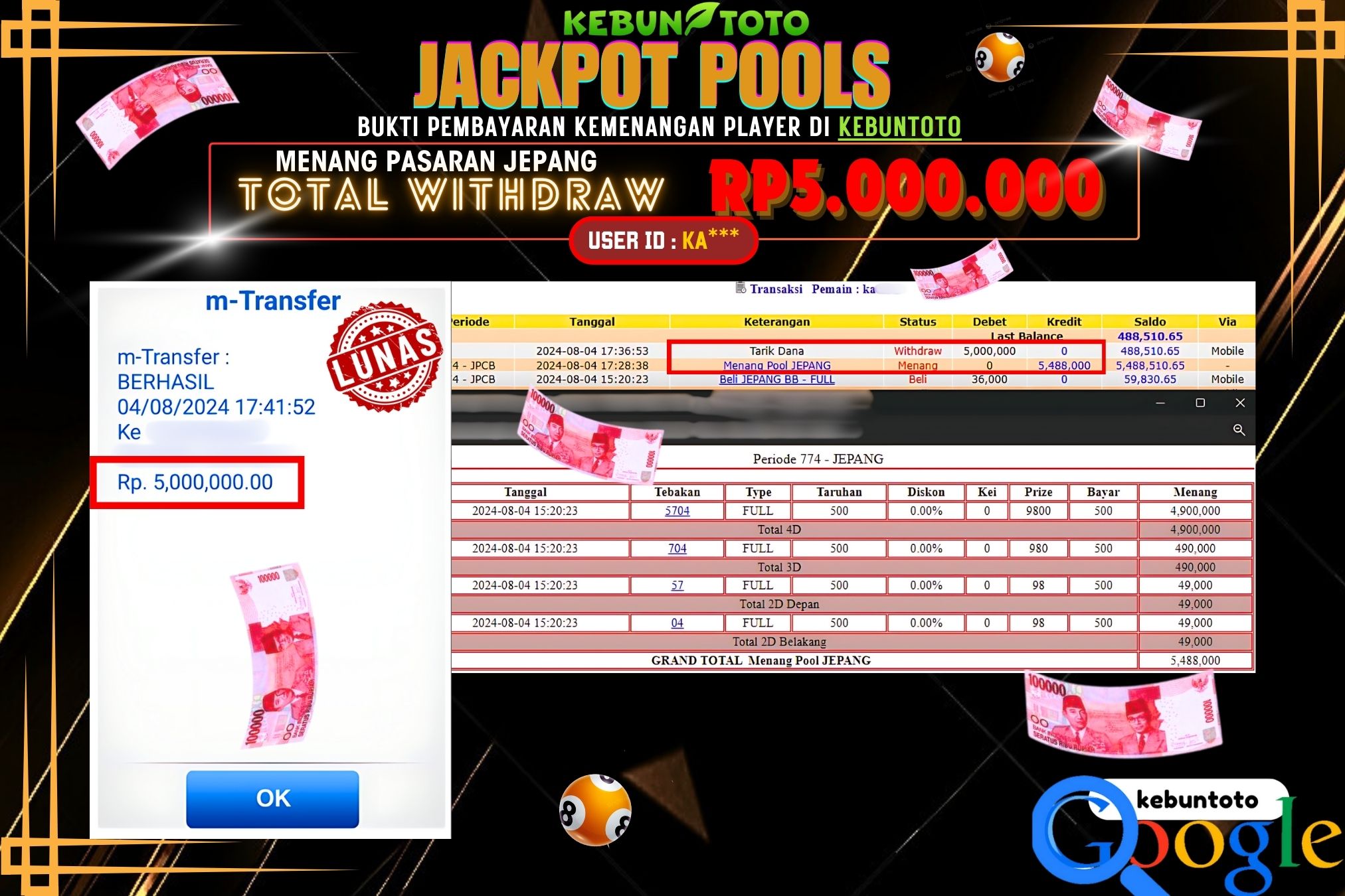 KEBUNTOTO JACKPOT TOGEL PASARAN JEPANG Rp.5.000.000,- LUNAS