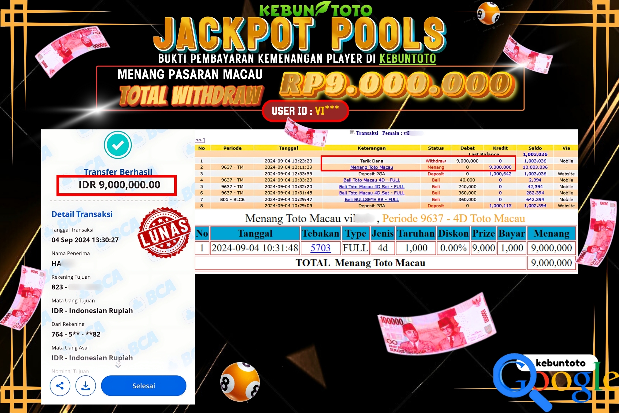 KEBUNTOTO JACKPOT TOGEL PASARAN MACAU Rp.9.000.000,- LUNAS