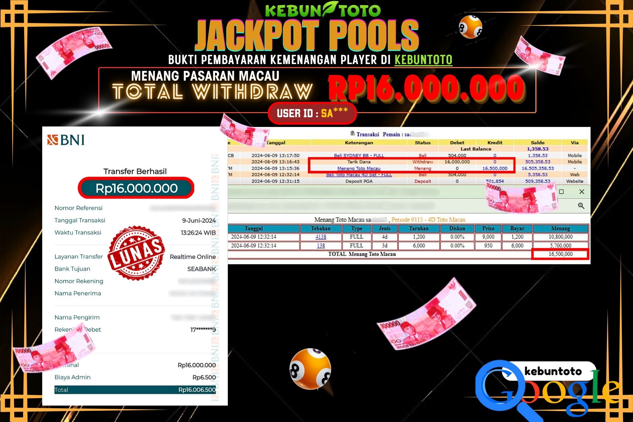KEBUNTOTO JACKPOT TOGEL PASARAN MACAU Rp.16.000.000,- LUNAS