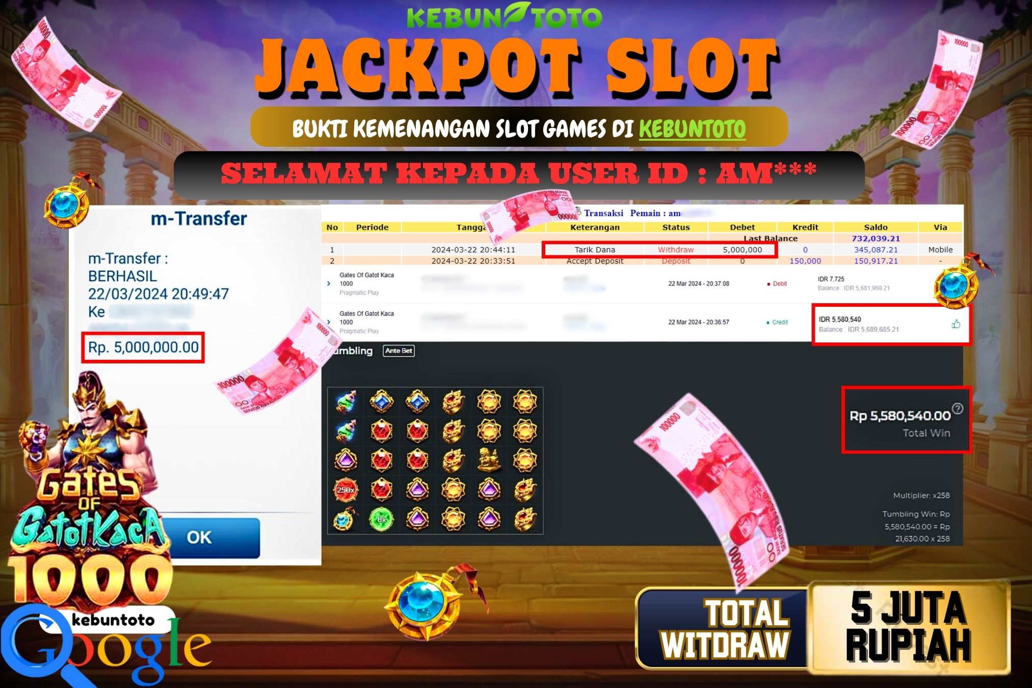 KEBUNTOTO JACKPOT SLOT GATES OF GATOT KACA 1000 Rp.5.000.000,- LUNAS