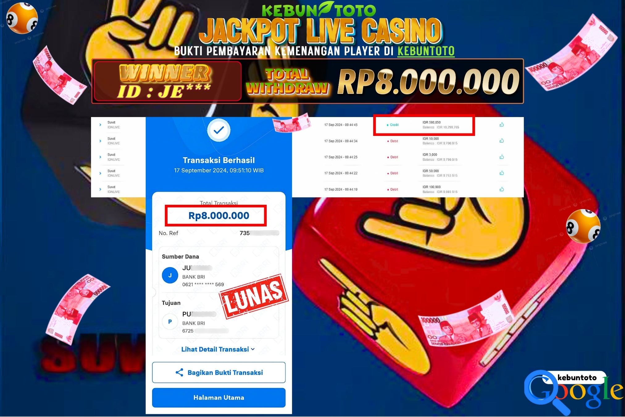 KEBUNTOTO JACKPOT LIVE CASINO SUWIT Rp.7.000.000,- LUNAS