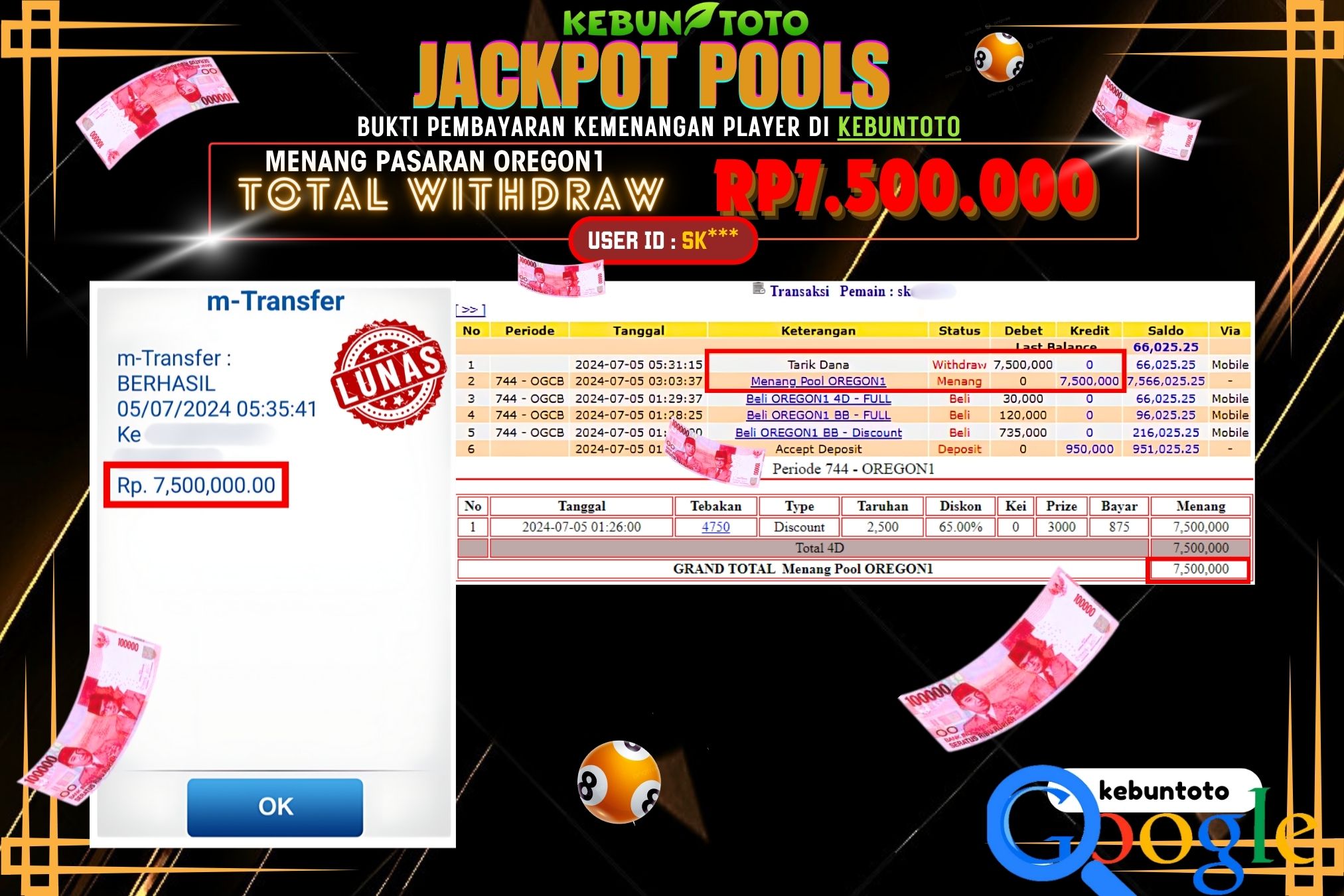 KEBUNTOTO JACKPOT TOGEL PASARAN OREGON1 Rp.7.500.000,- LUNAS