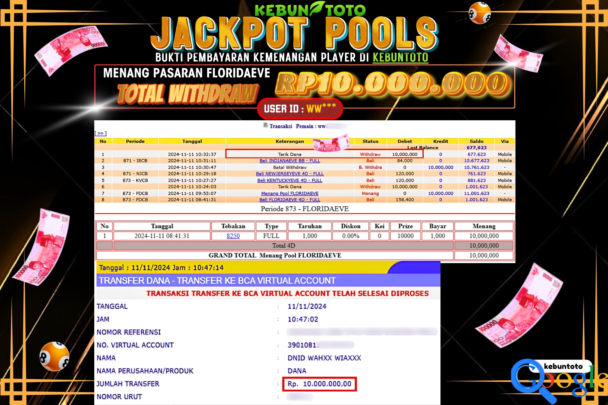KEBUNTOTO JACKPOT TOGEL PASARAN FLORIDAEVE Rp.10.000.000,- LUNAS