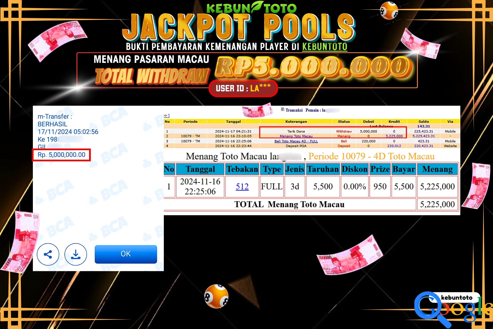 KEBUNTOTO JACKPOT TOGEL PASARAN MACAU Rp.5.000.000,- LUNAS