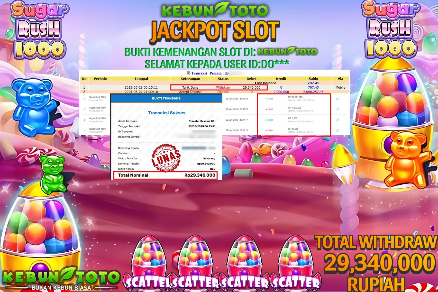 KEBUNTOTO JACKPOT SLOT SUGAR RUSH 1000 Rp 29.340.000 ,- LUNAS