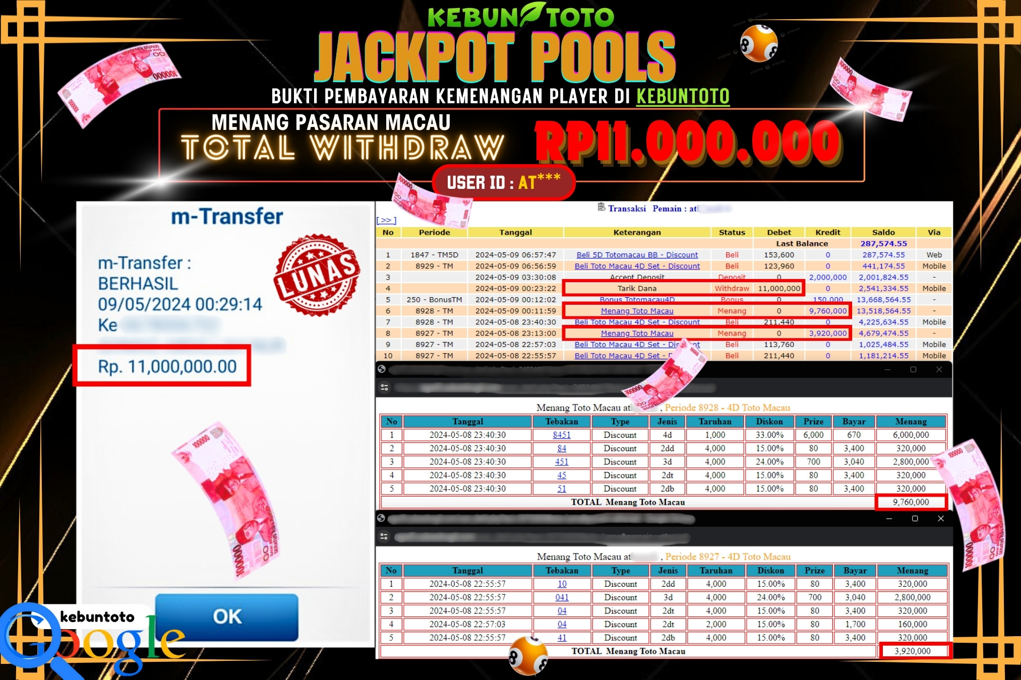 KEBUNTOTO JACKPOT TOGEL PASARAN MACAU Rp.11.000.000,- LUNAS