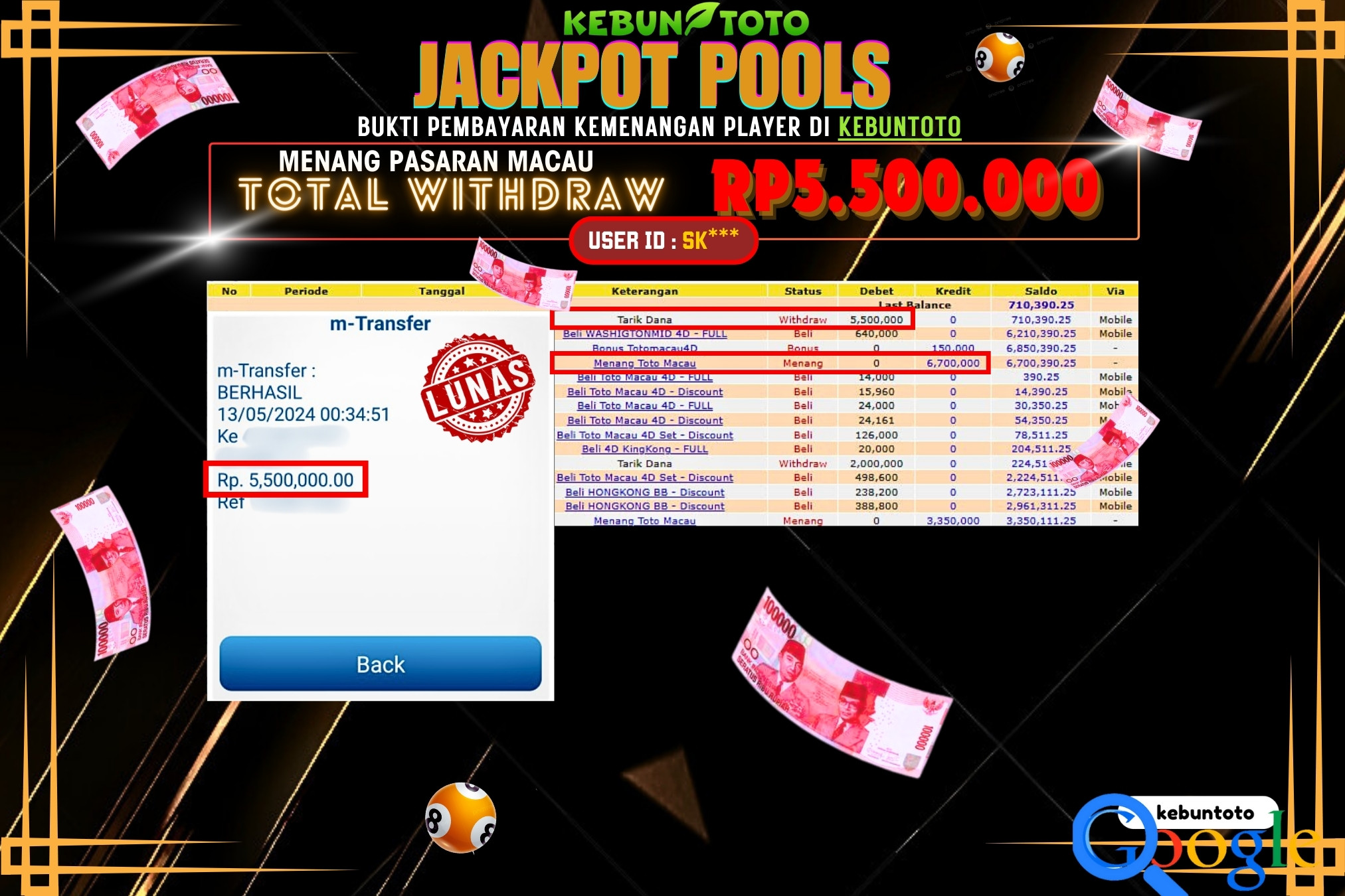 KEBUNTOTO JACKPOT TOGEL PASARAN MACAU Rp.5.500.000,- LUNAS