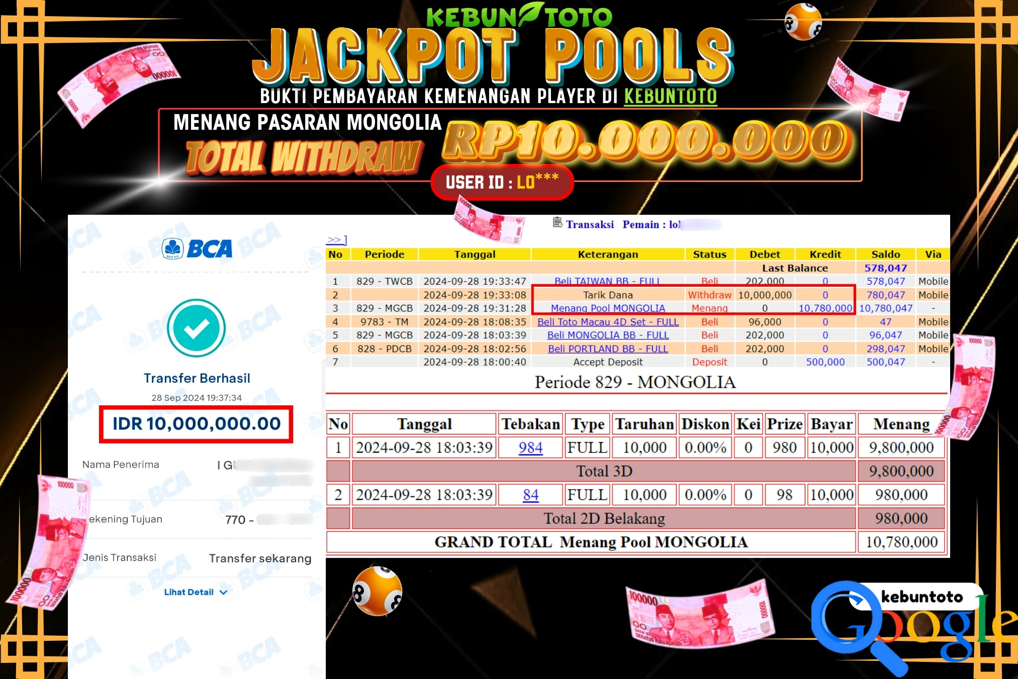 KEBUNTOTO JACKPOT TOGEL PASARAN MANGOLIA Rp.10.000.000,- LUNAS