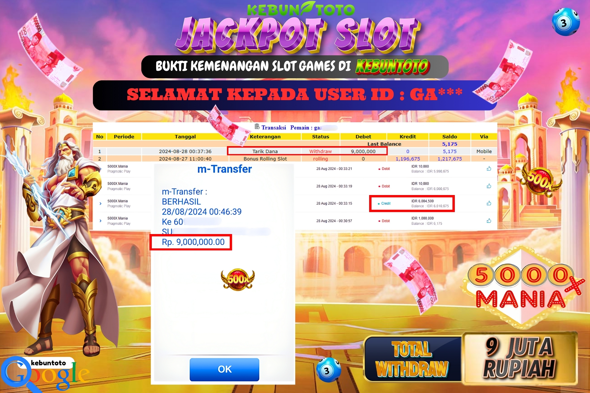 KEBUNTOTO JACKPOT SLOT 5000x MANIA Rp.9.000.000,- LUNAS
