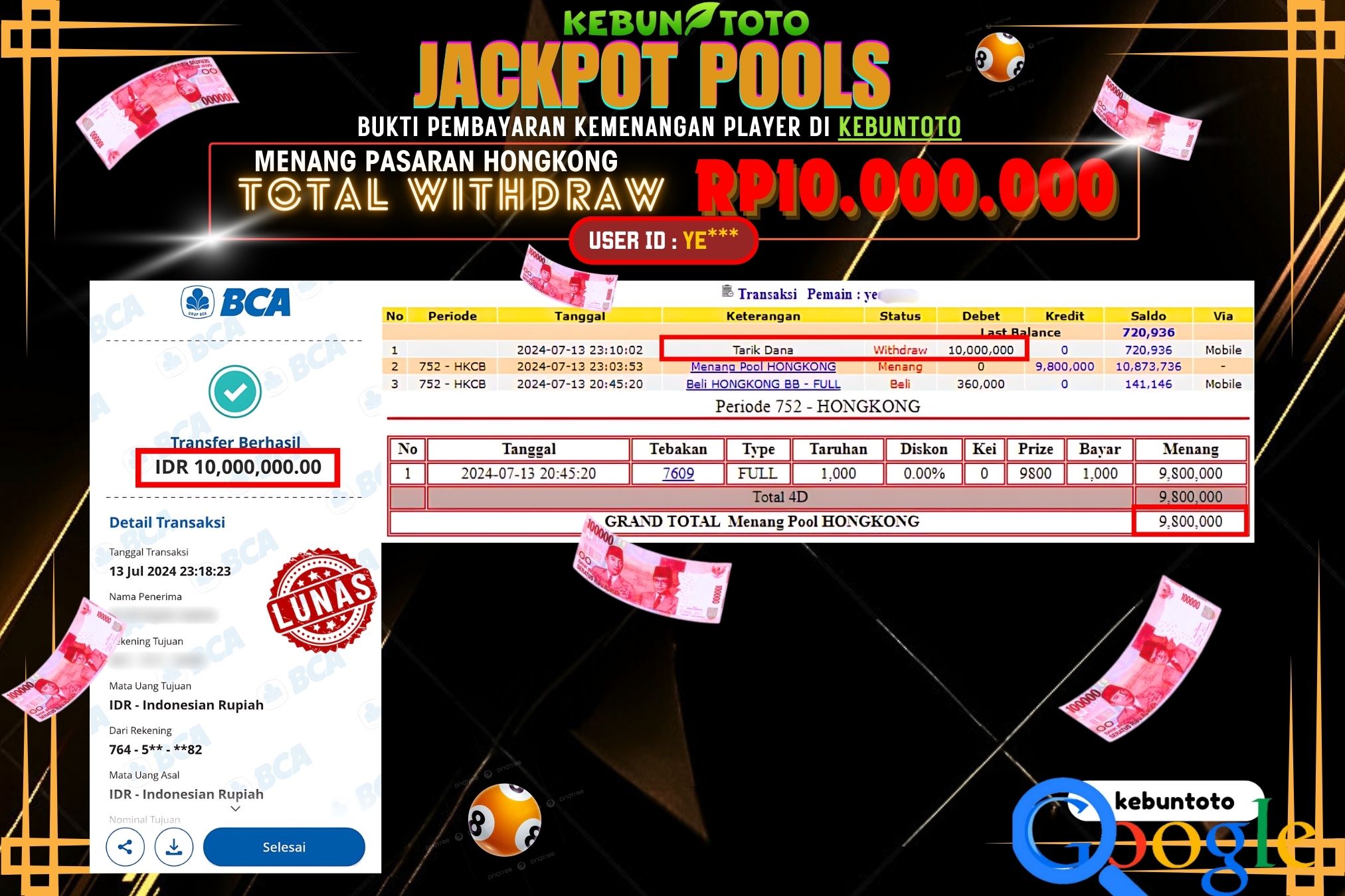 KEBUNTOTO JACKPOT TOGEL PASARAN HONGKONG Rp.10.000.000,- LUNAS