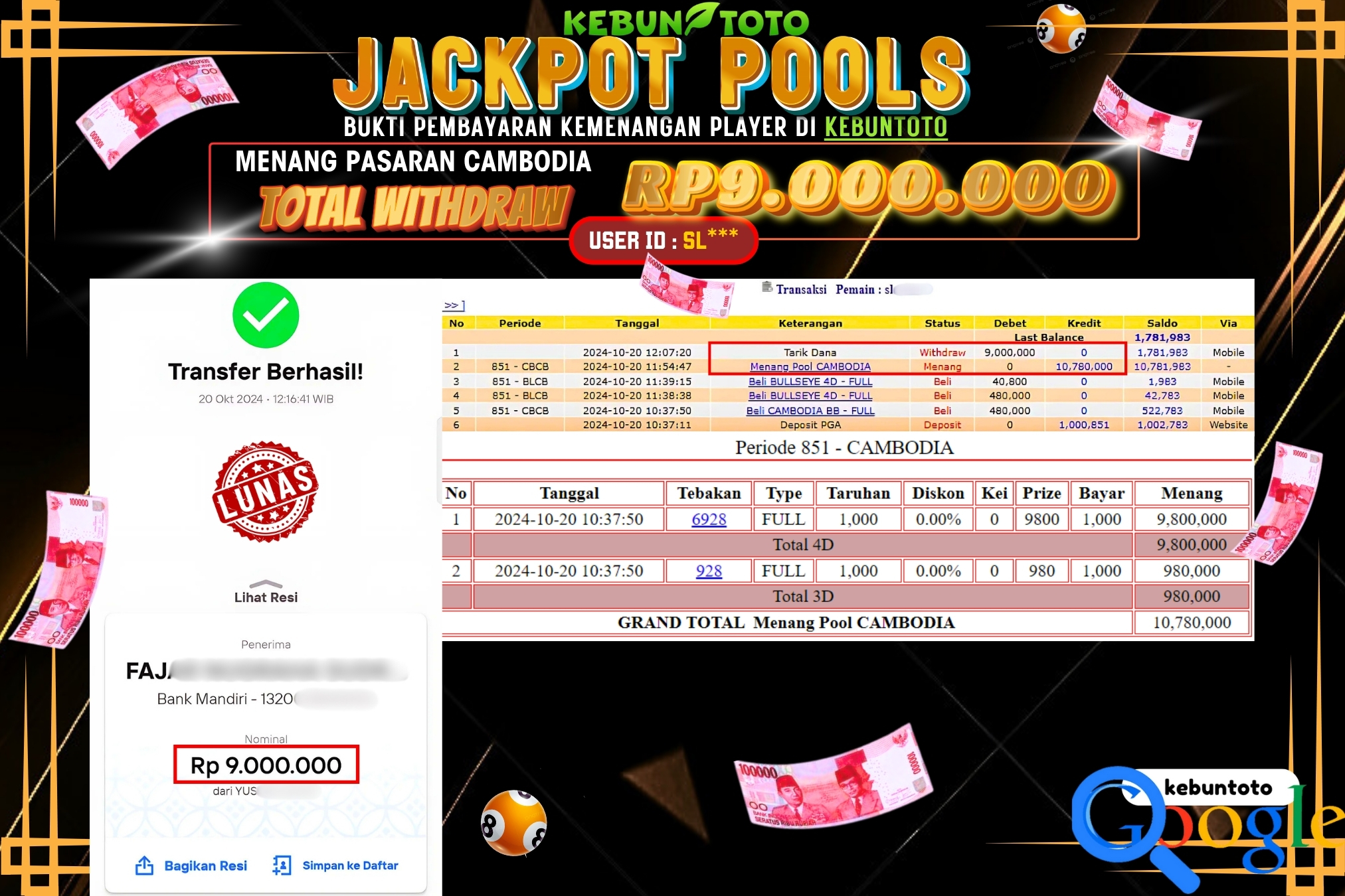 KEBUNTOTO JACKPOT TOGEL PASARAN CAMBODIA Rp.9.000.000,- LUNAS