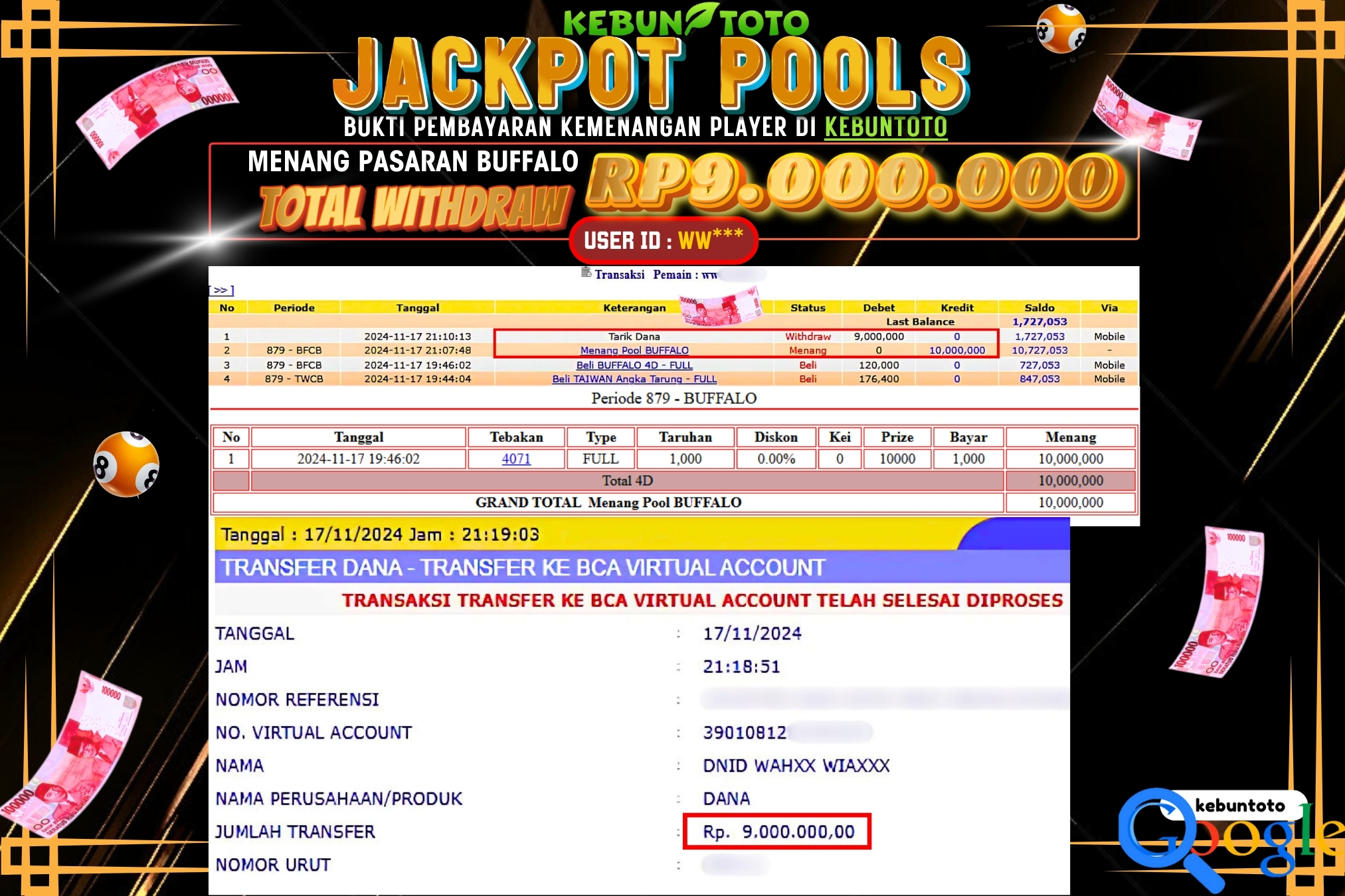 KEBUNTOTO JACKPOT TOGEL PASARAN BUFFALO Rp.9.000.000,- LUNAS