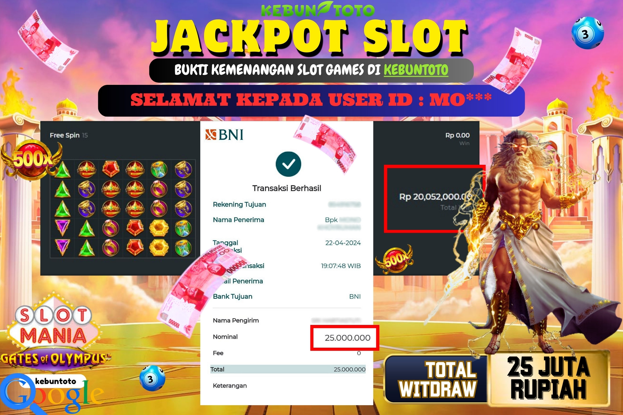 KEBUNTOTO JACKPOT SLOT MANIA OLYMPUS Rp.25.000.000,- LUNAS