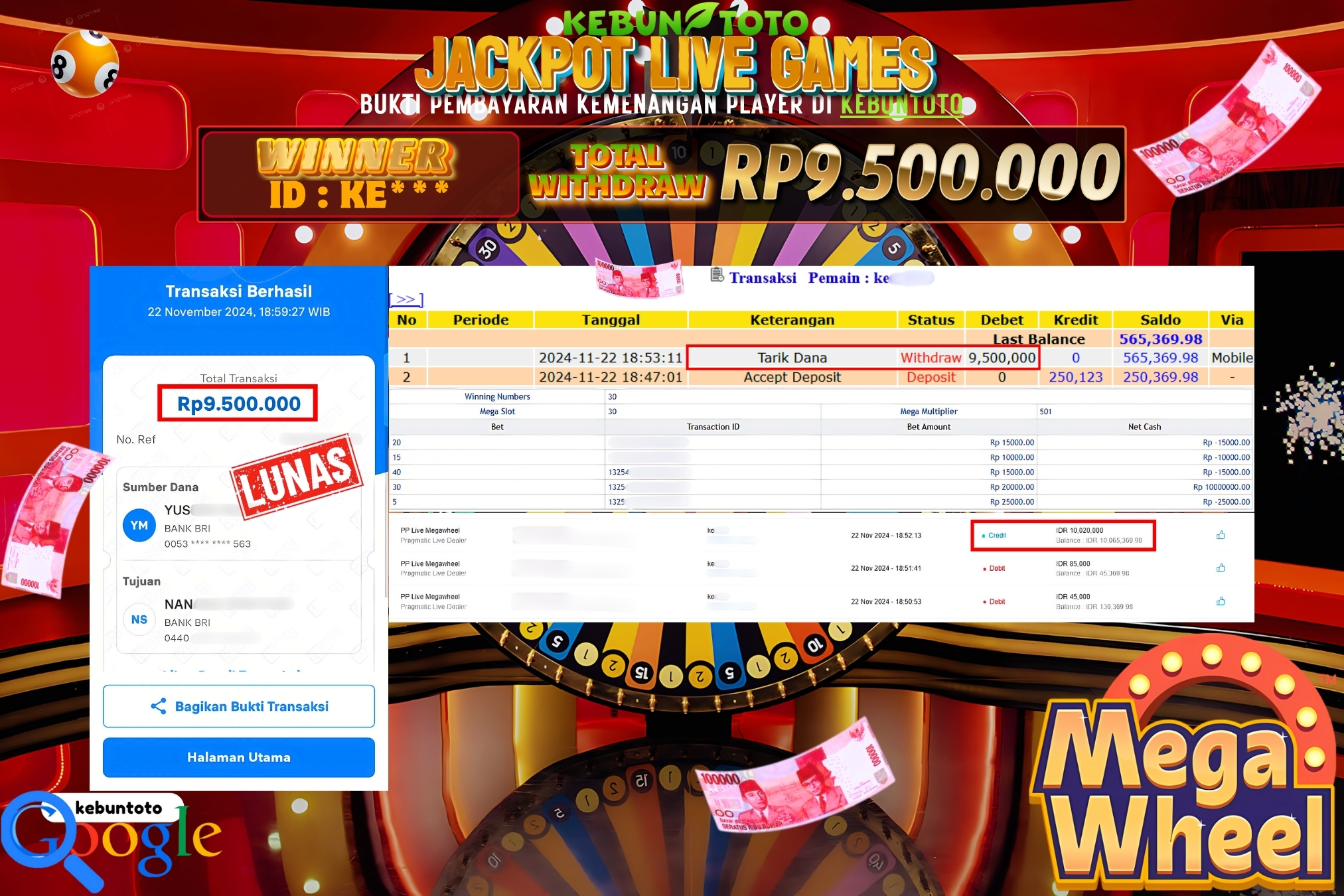 KEBUNTOTO JACKPOT LIVE GAMES PP LIVE MEGAWHEEL Rp.9.500.000,- LUNAS