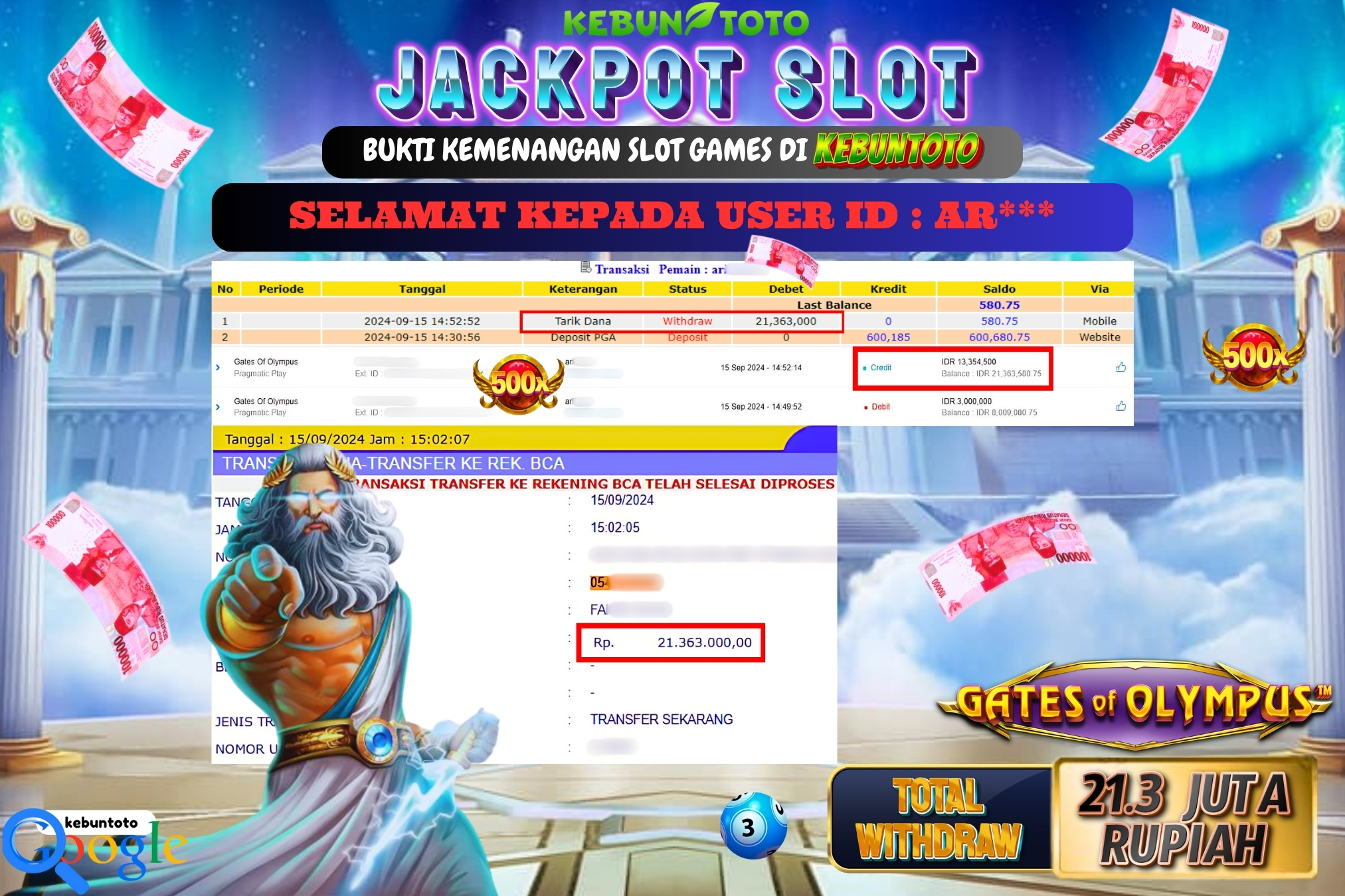 KEBUNTOTO JACKPOT SLOT GATES OF OLYMPUS Rp.21.363.000,- LUNAS